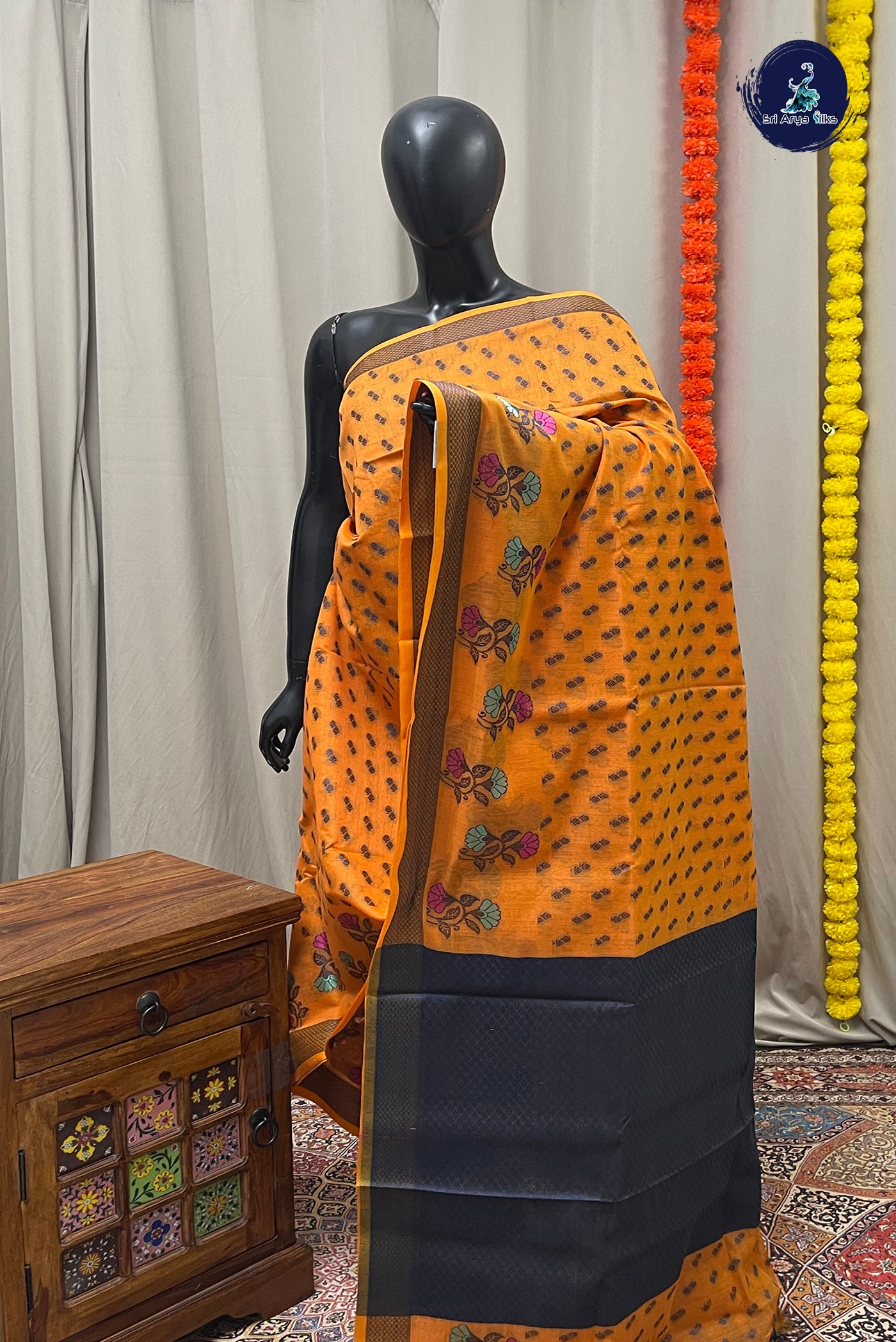 Orange Katan Silk With Buttas Pattern