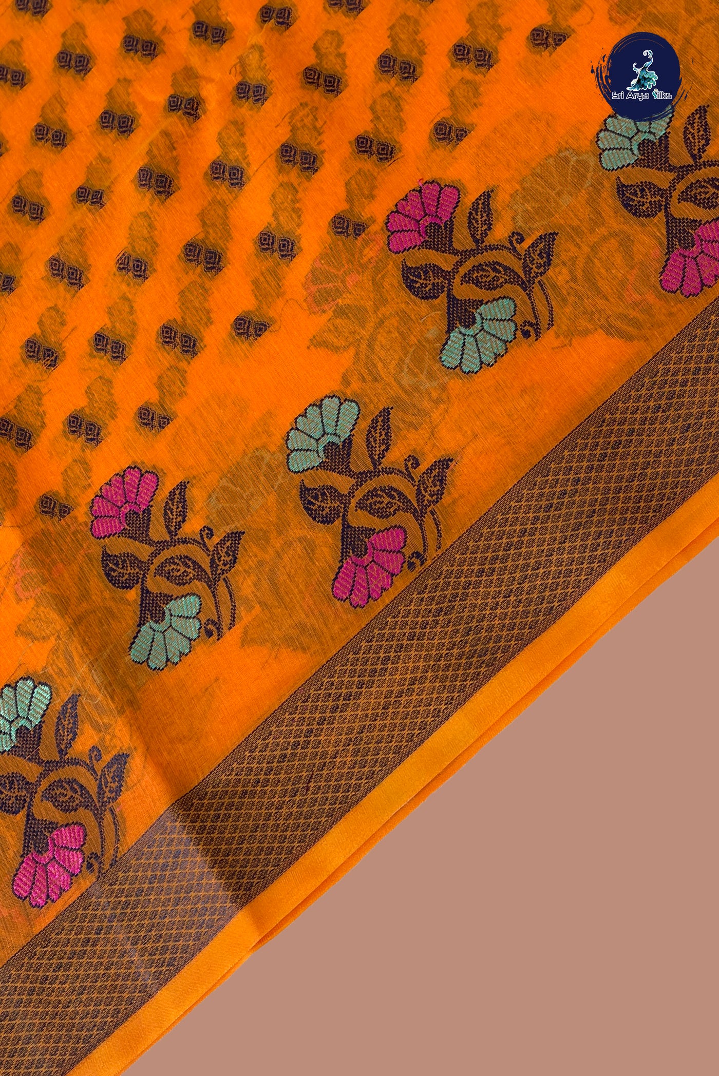Orange Katan Silk With Buttas Pattern