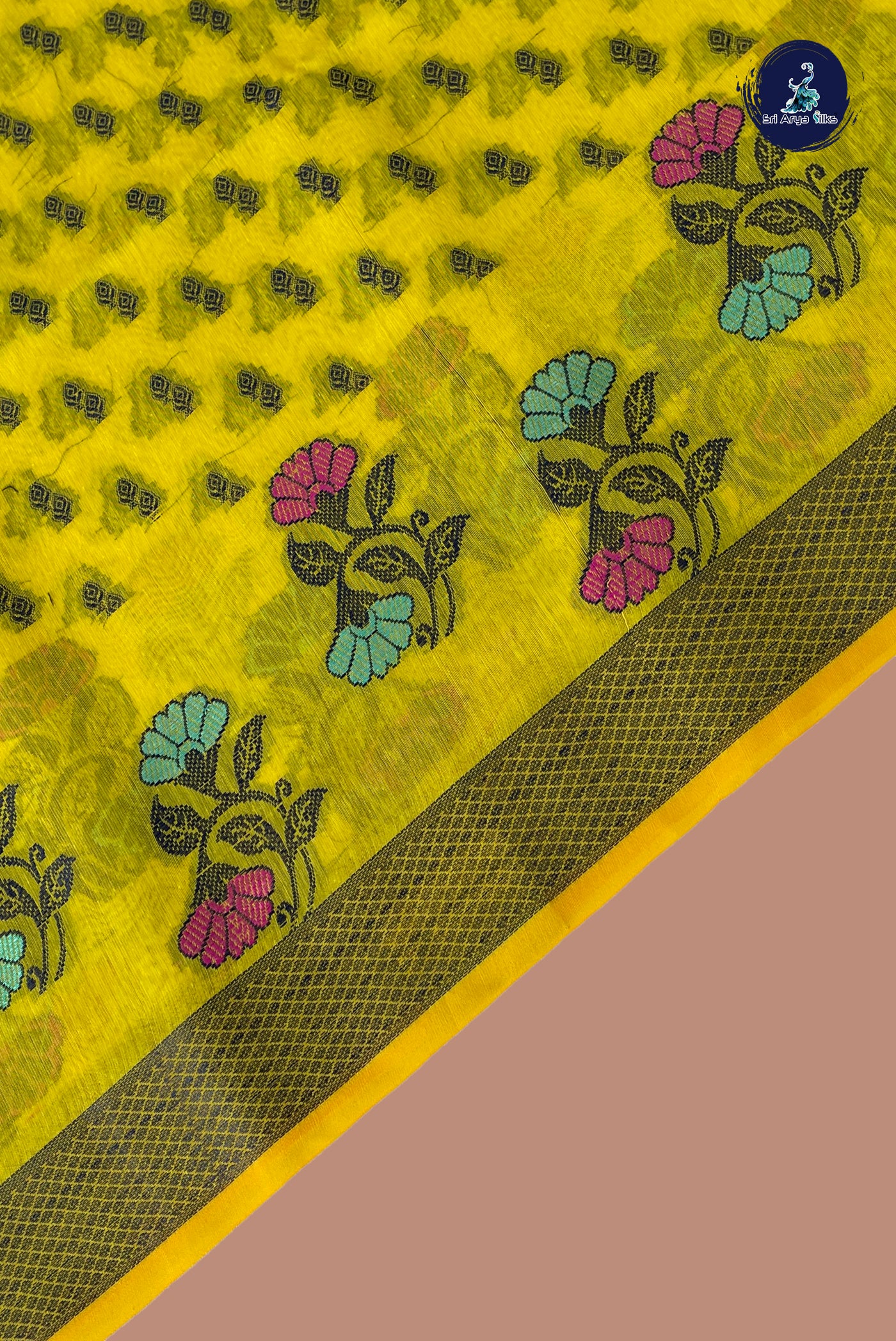 Yellow Katan Silk With Buttas Pattern