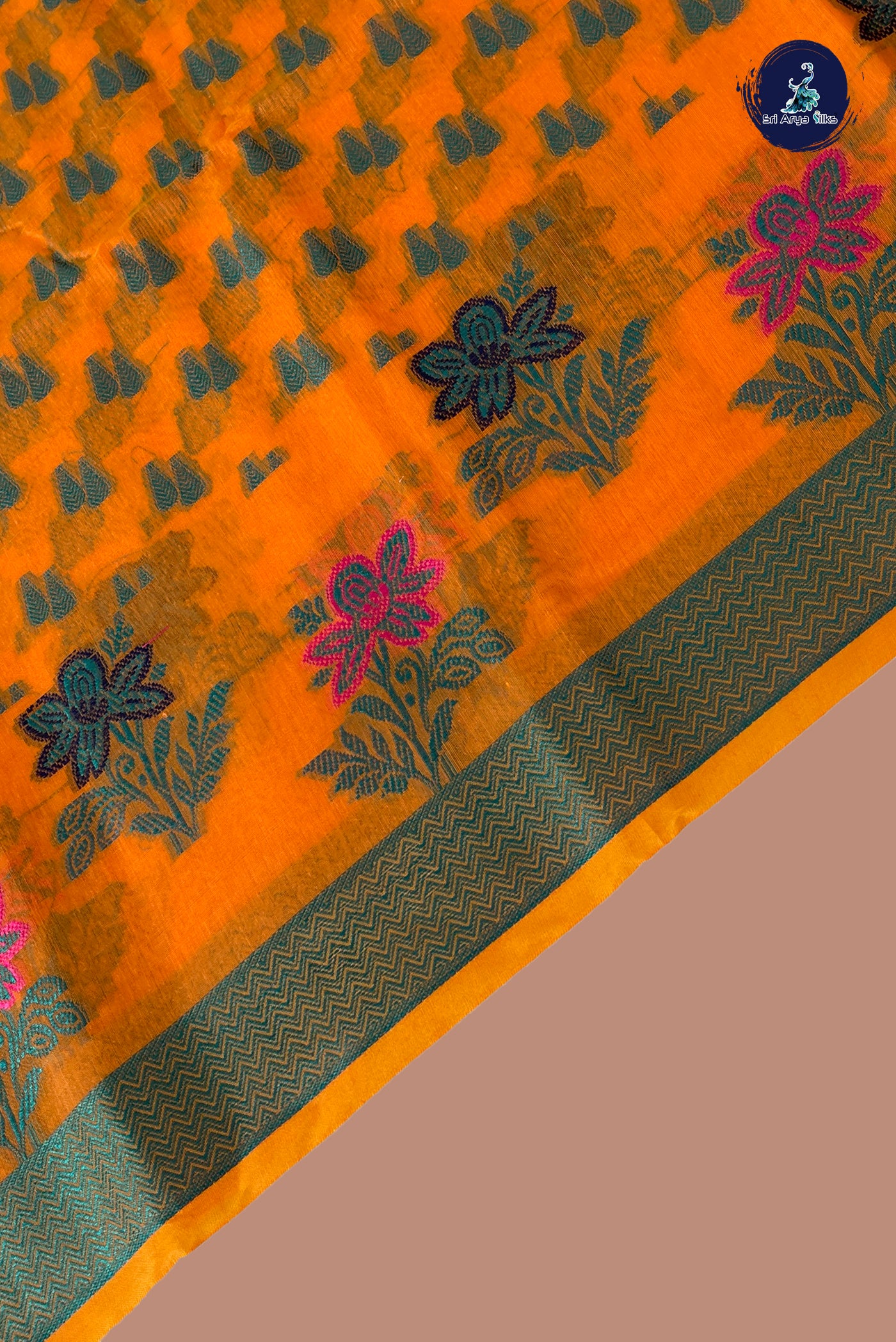 Orange Katan Silk With Buttas Pattern