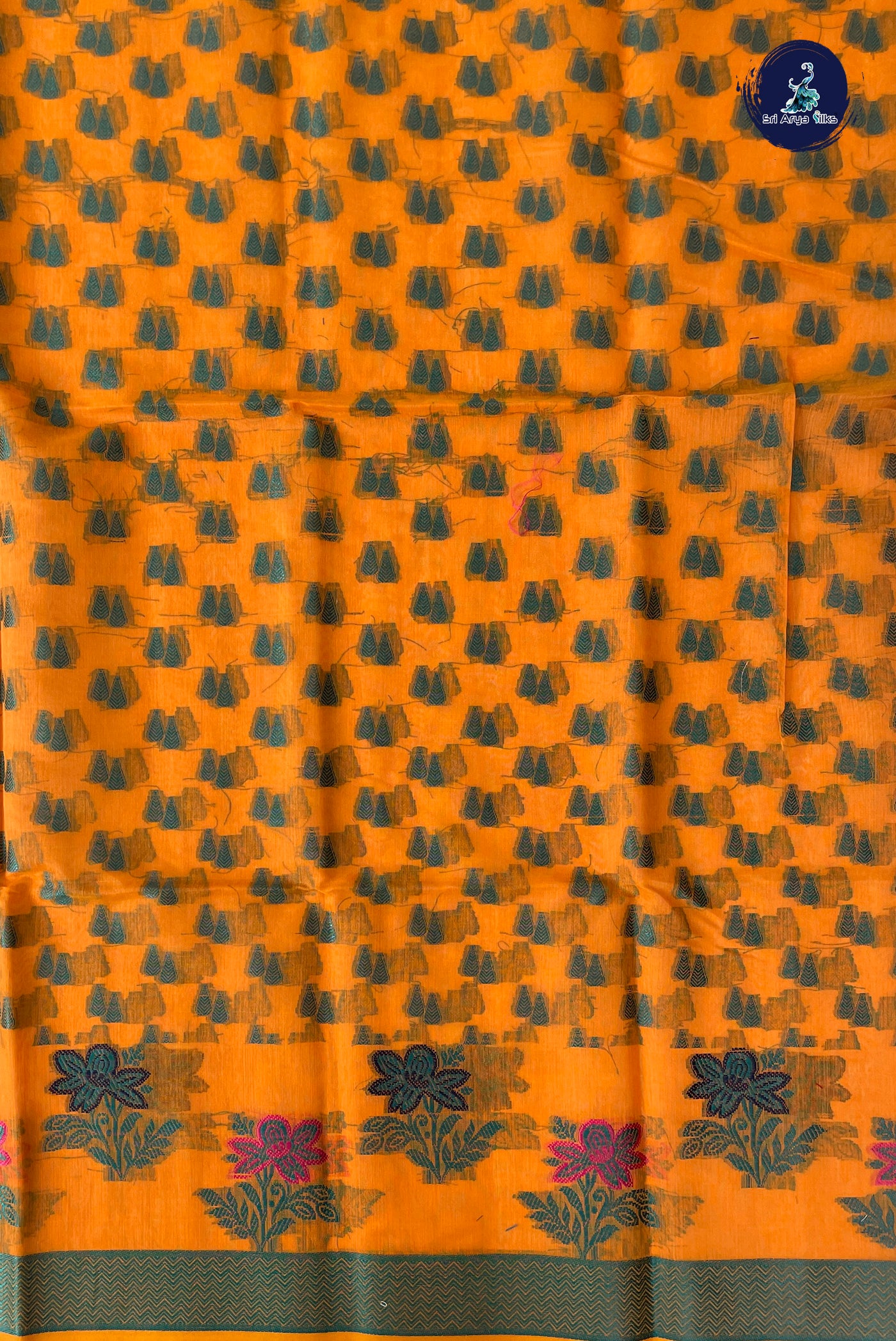 Orange Katan Silk With Buttas Pattern