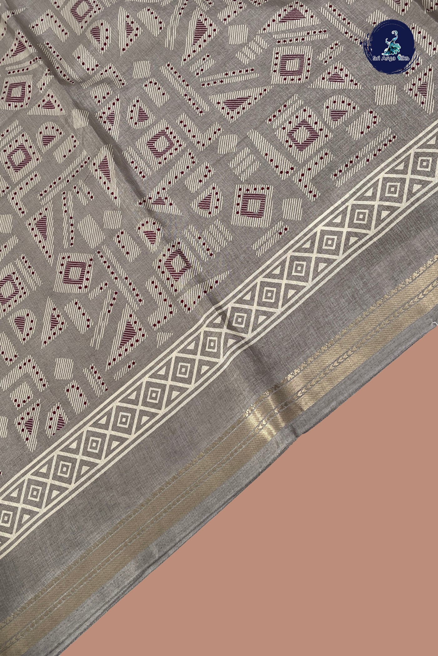 Light Brown Semi Crepe Silk Saree With Printed Pattern