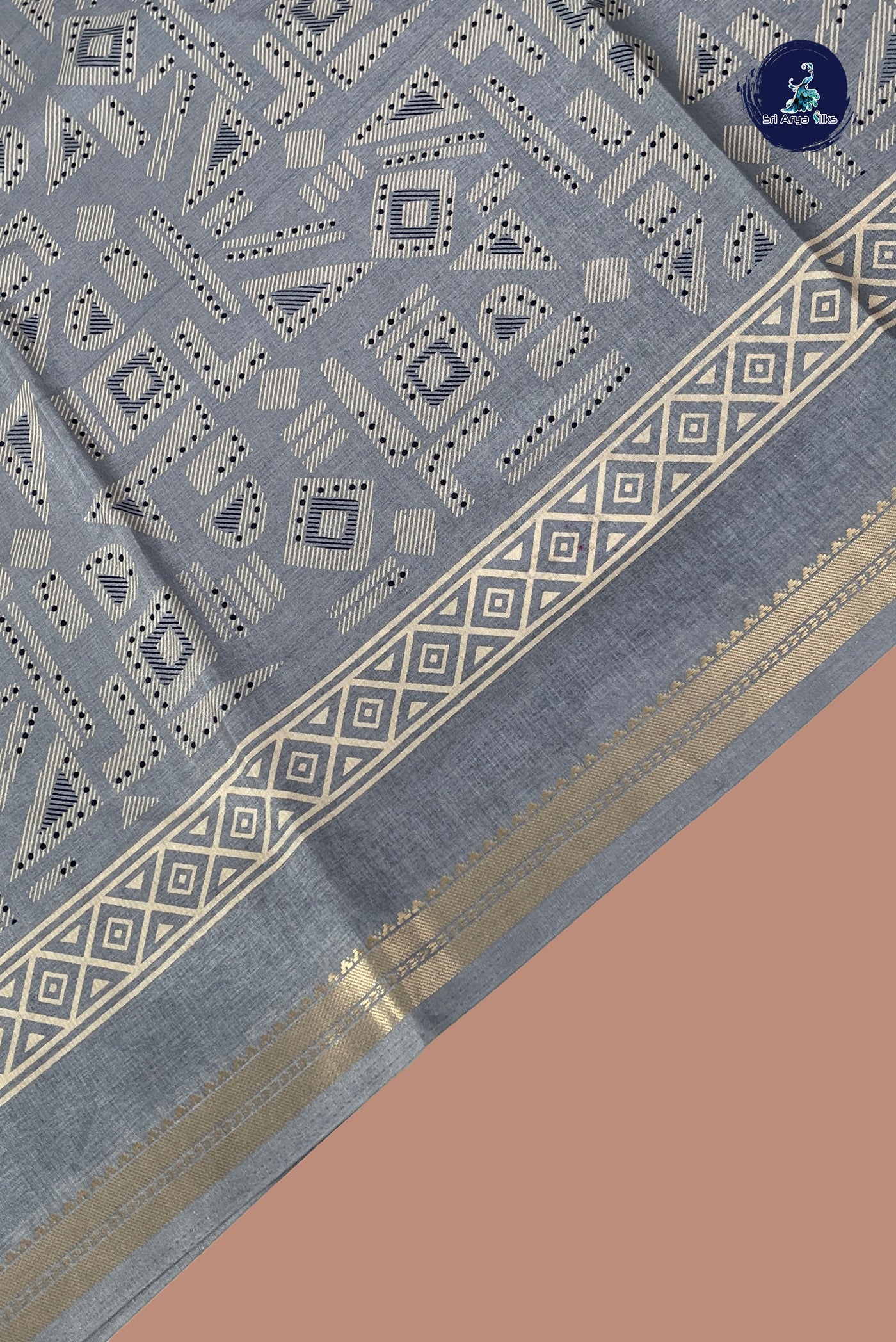 Grey Semi Crepe Silk Saree With Printed Pattern