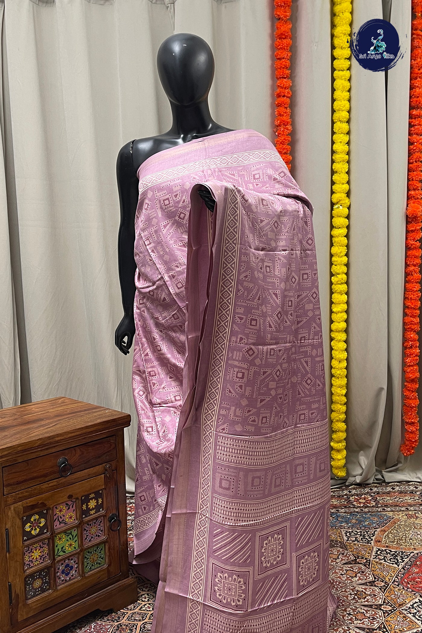 Pink Semi Crepe Silk Saree With Printed Pattern