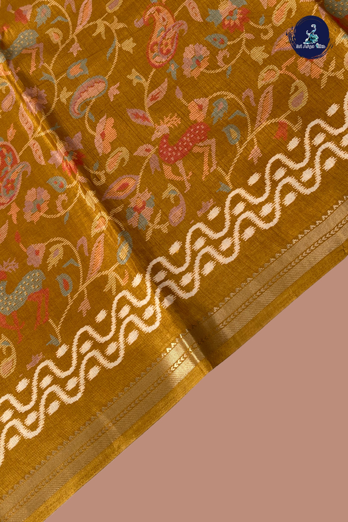 Mustard Yellow Semi Crepe Silk Saree With Printed Pattern