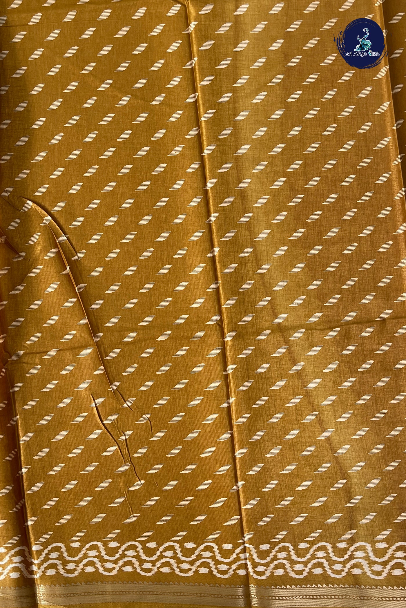 Mustard Yellow Semi Crepe Silk Saree With Printed Pattern