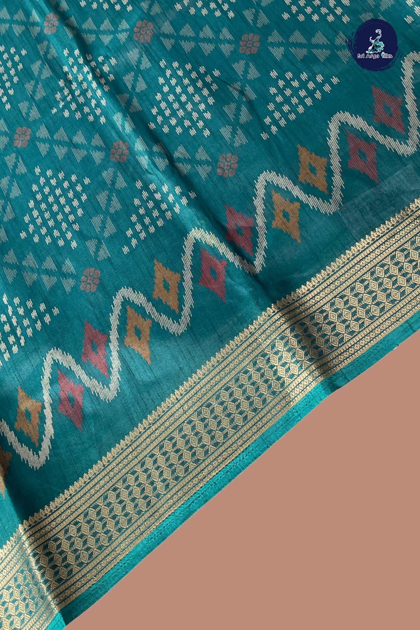 Teal Semi Crepe Silk Saree With Printed Pattern