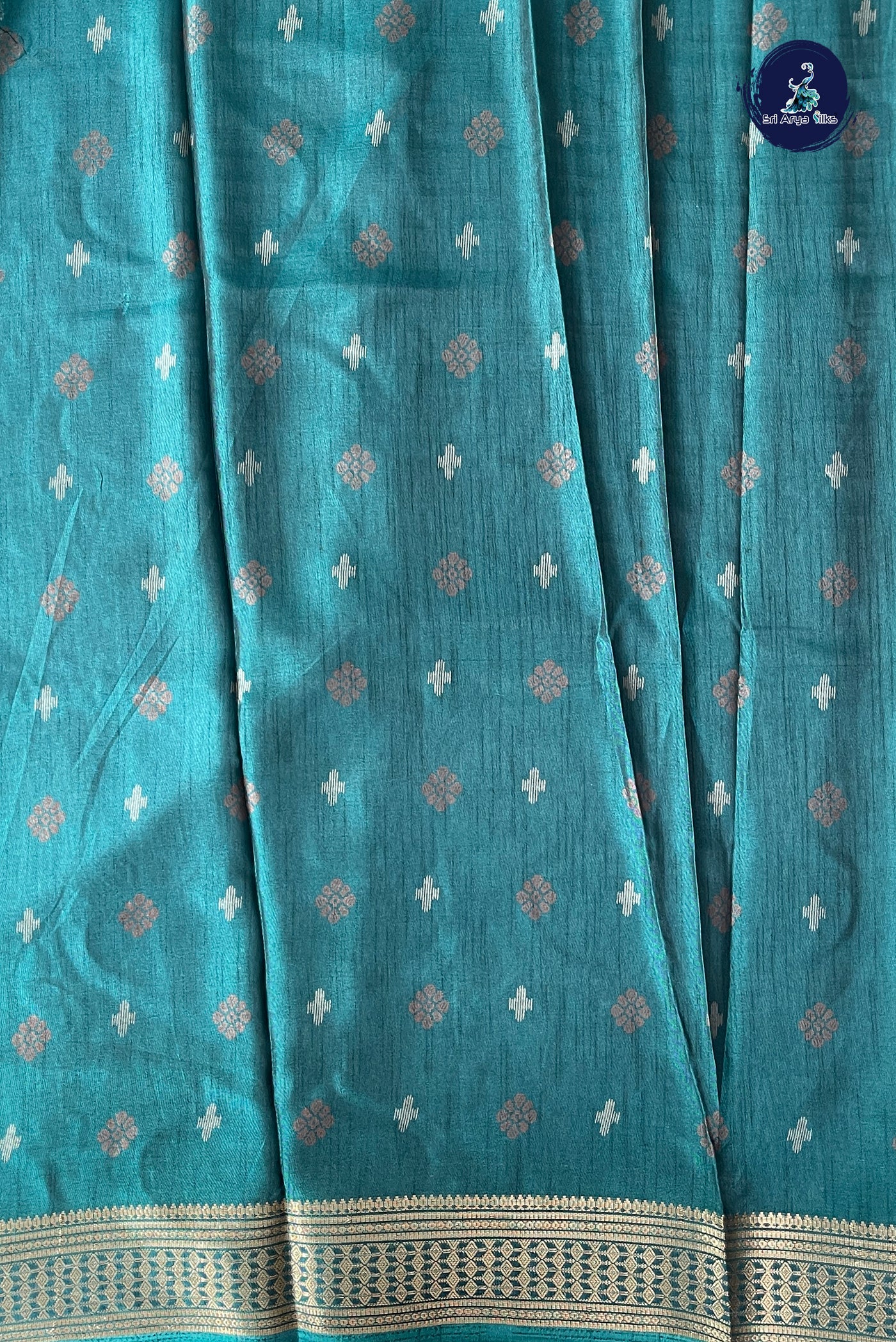 Teal Semi Crepe Silk Saree With Printed Pattern