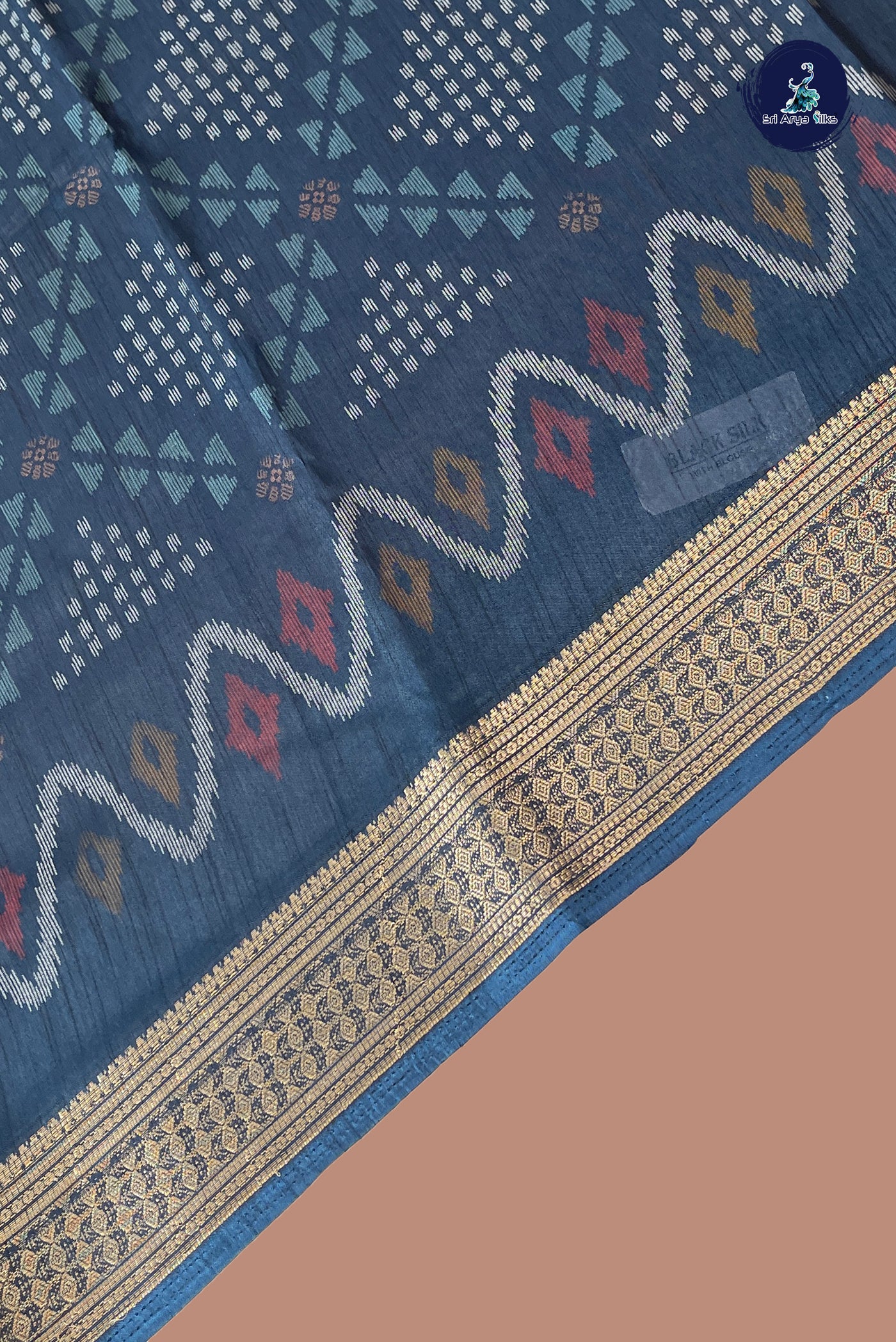 Peacock Blue Semi Crepe Silk Saree With Printed Pattern