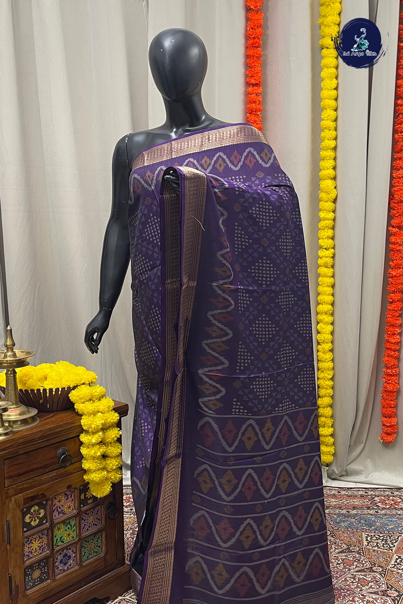 Violet Semi Crepe Silk Saree With Printed Pattern