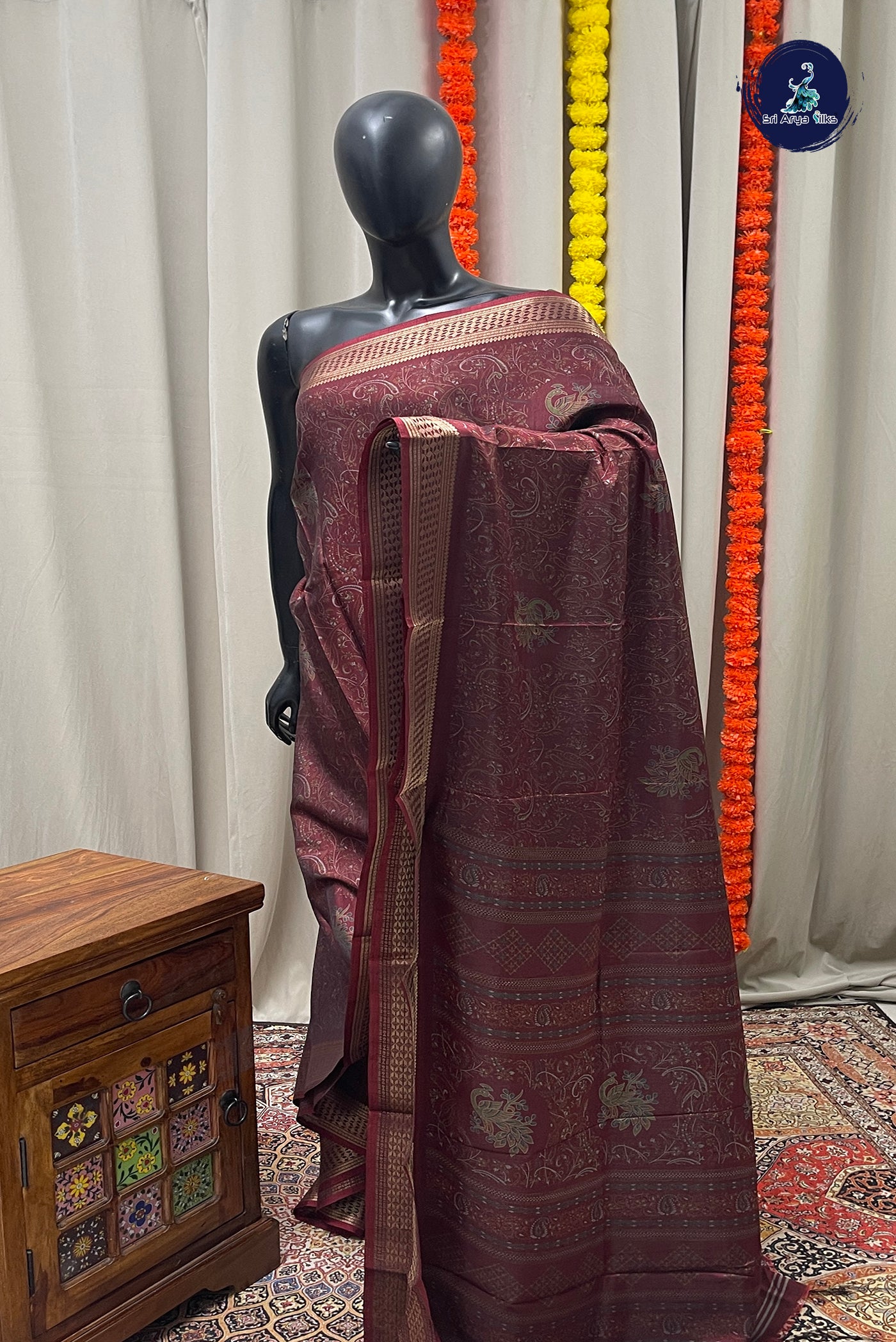 Maroon Semi Crepe Silk Saree With Printed Pattern