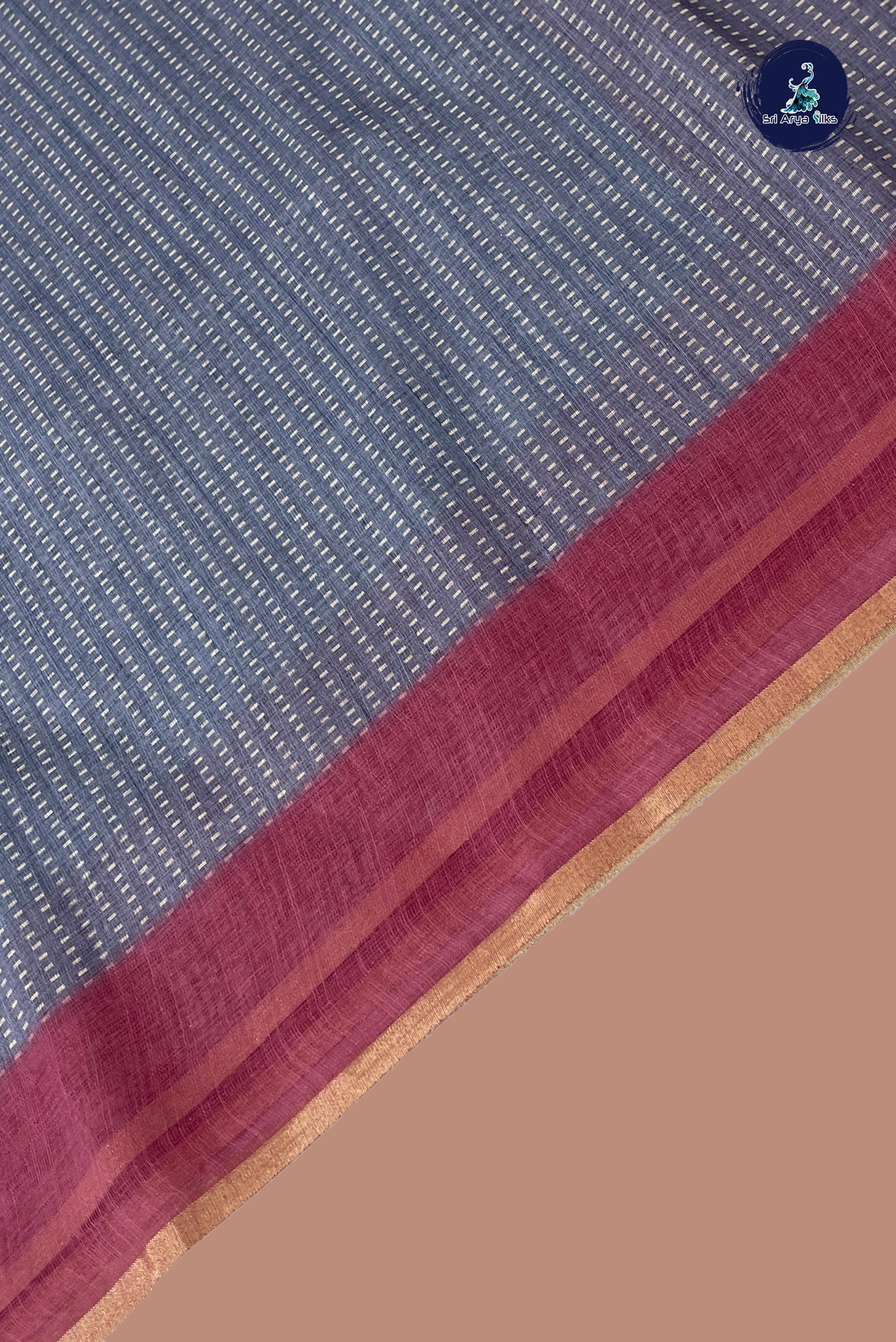 Grey Linen Saree With Printed Pattern
