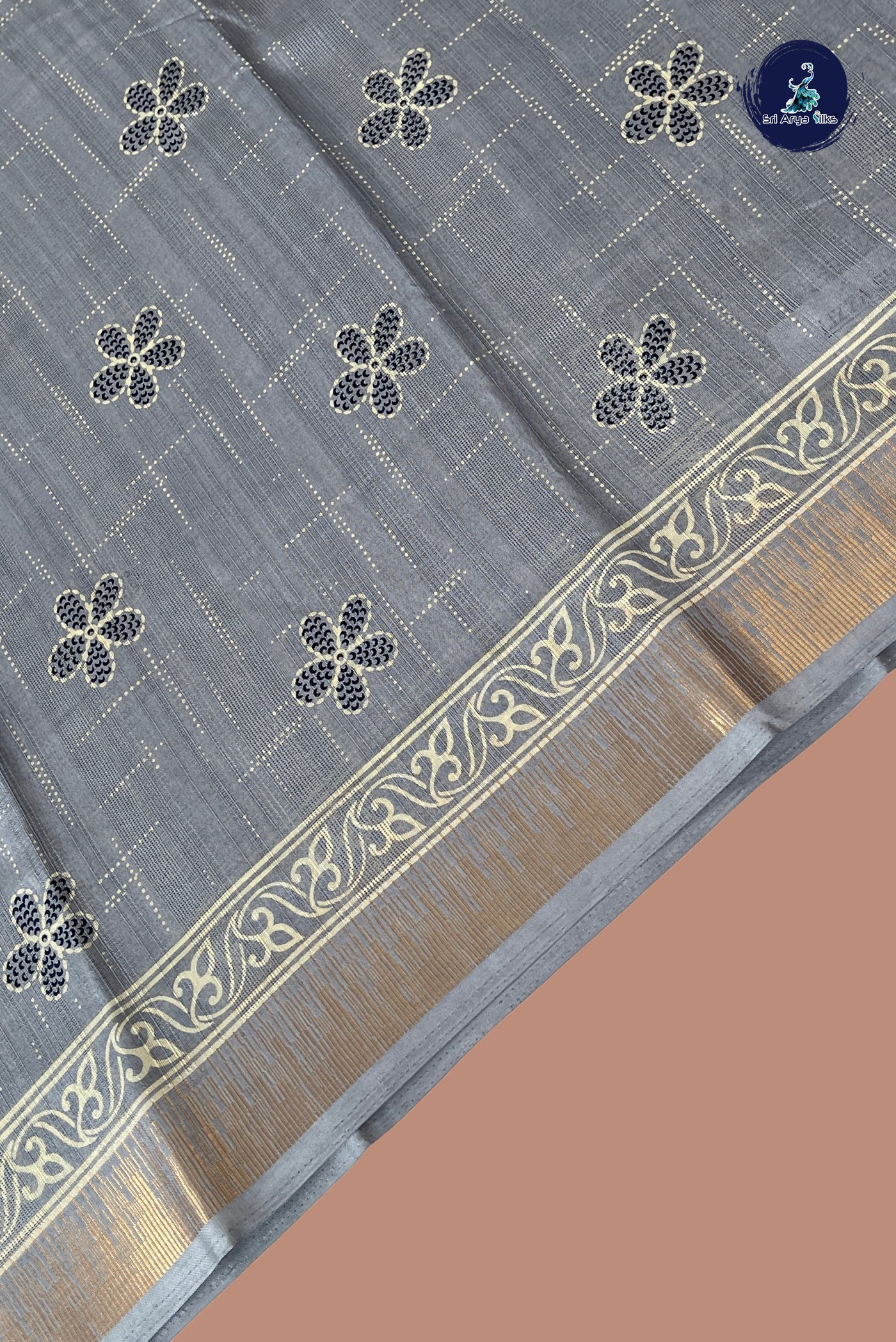 Bluish Grey Semi Crepe Silk Saree With Printed Pattern