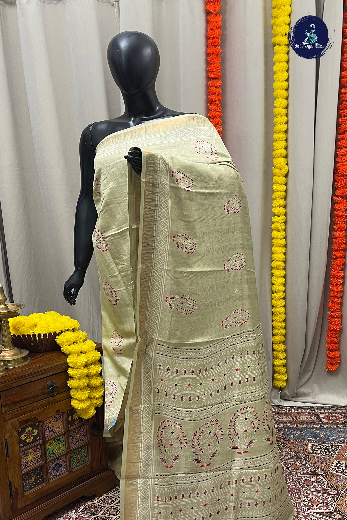 Pista Green Semi Crepe Silk Saree With Printed Pattern