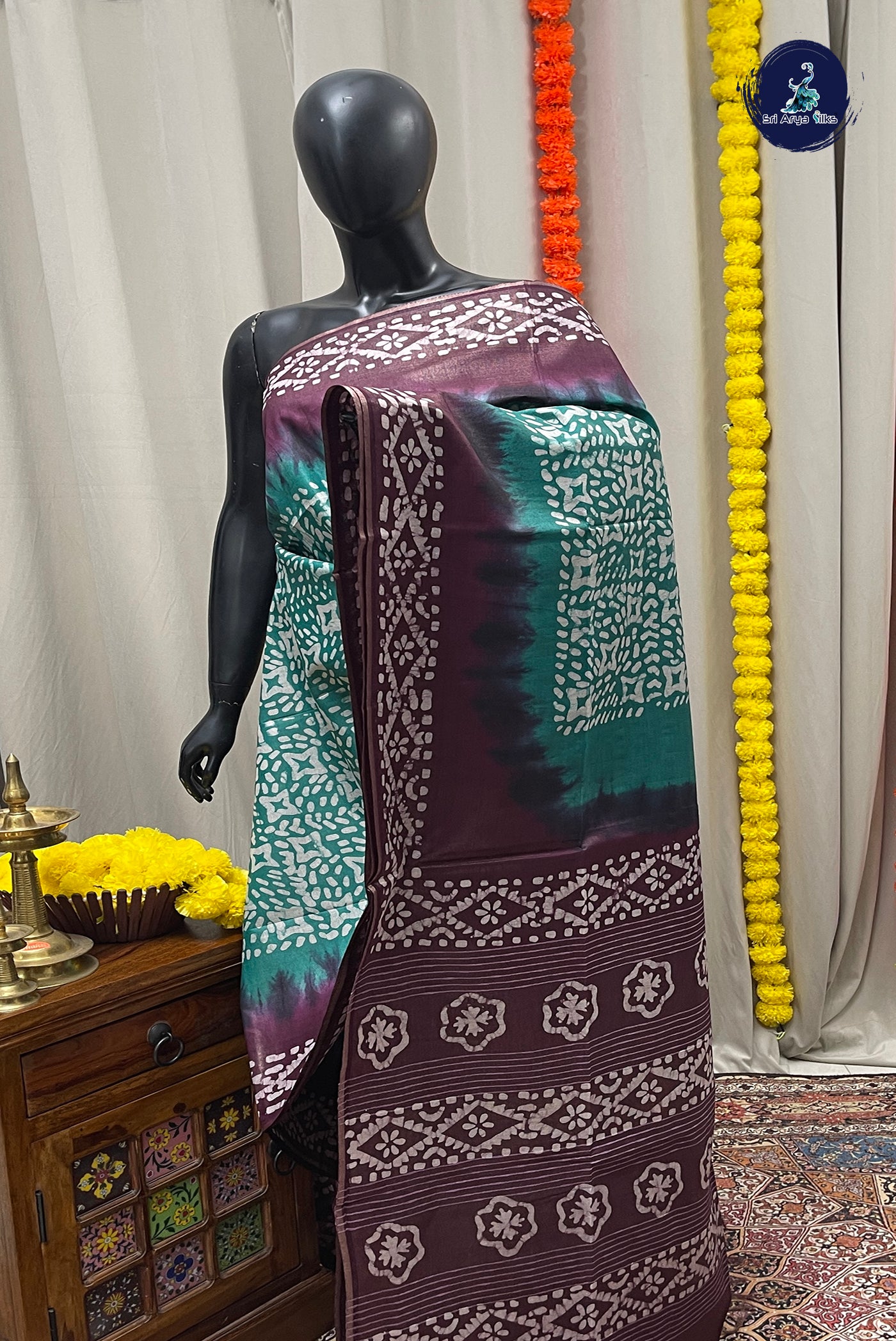 Teal Baswada Saree With Bhandini Print Pattern