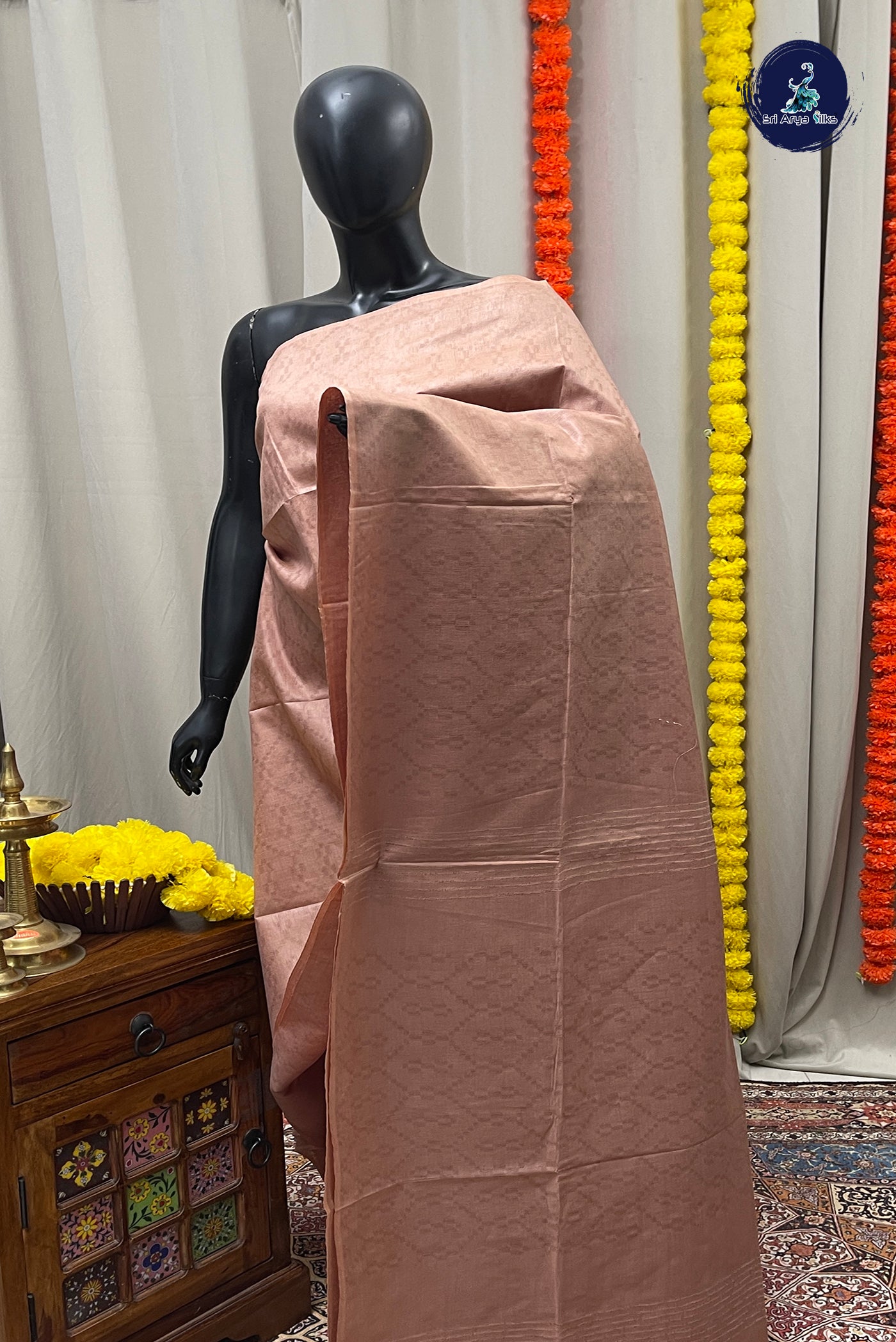 Light Brown Baswada Saree With Embossed Pattern