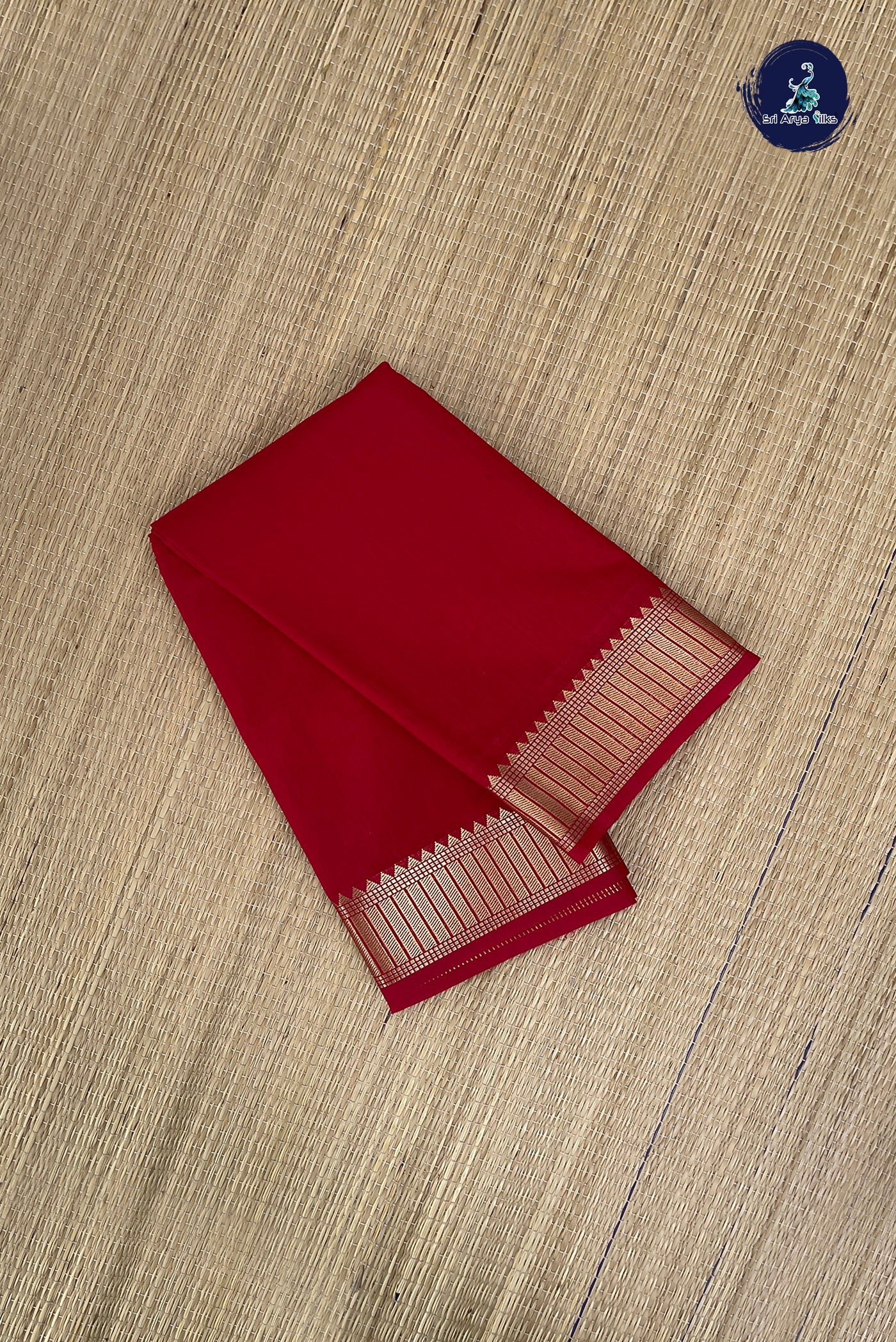Red Budget Semi Silk Cotton Saree With Plain Pattern
