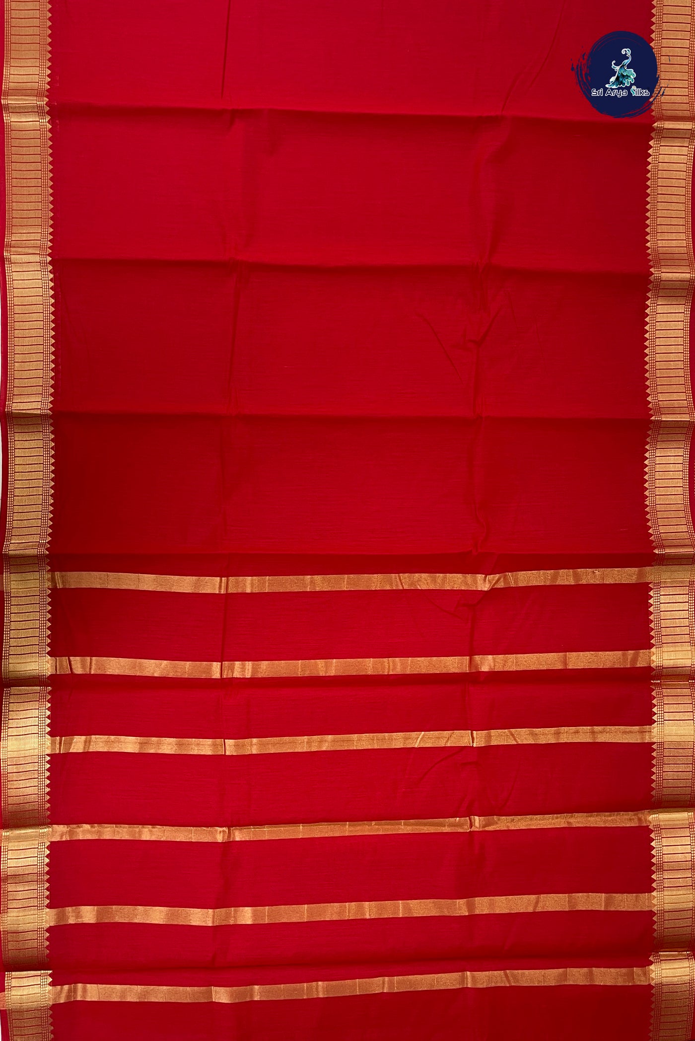 Red Budget Semi Silk Cotton Saree With Plain Pattern