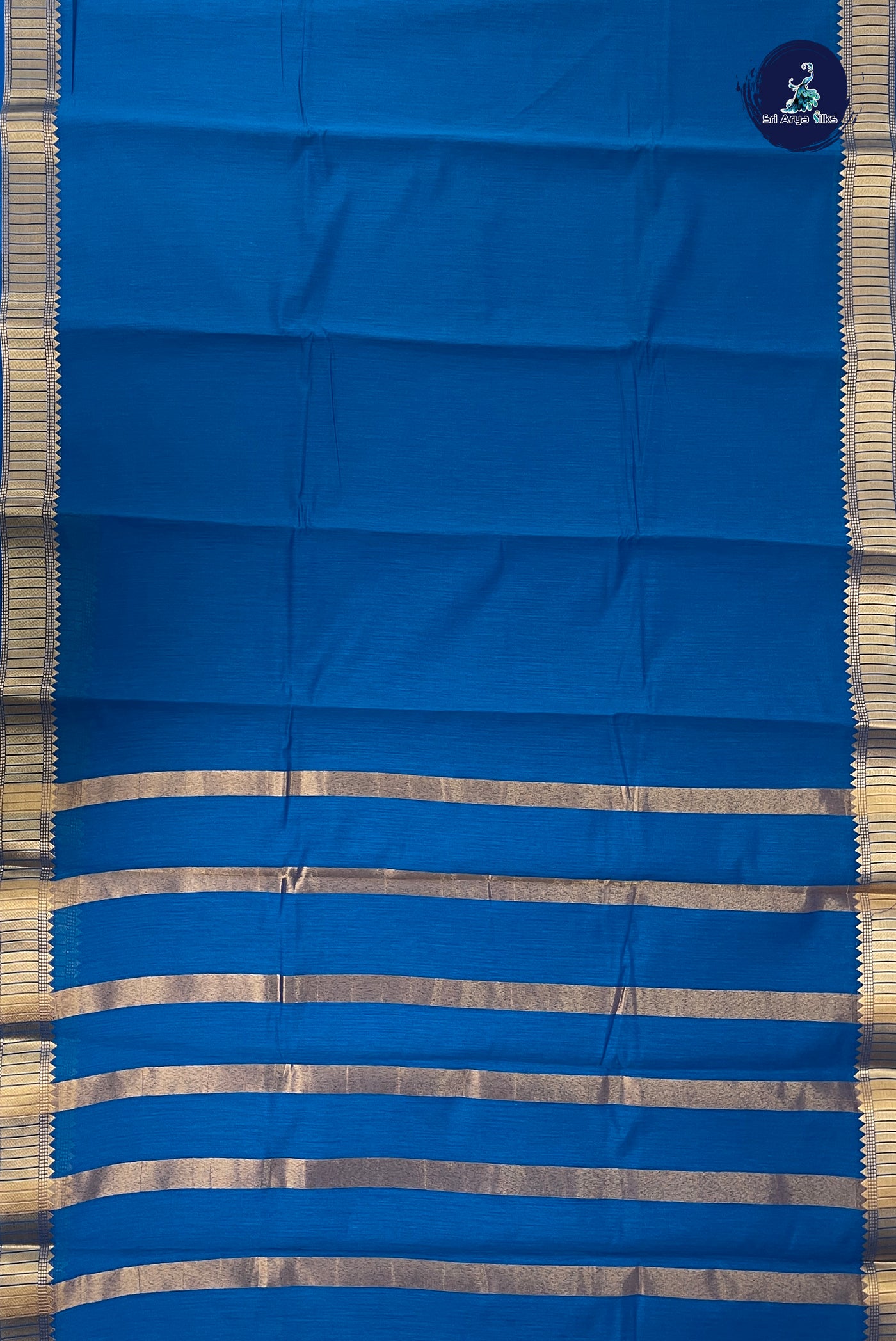 Sapphire Blue Budget Semi Silk Cotton Saree With Plain Pattern