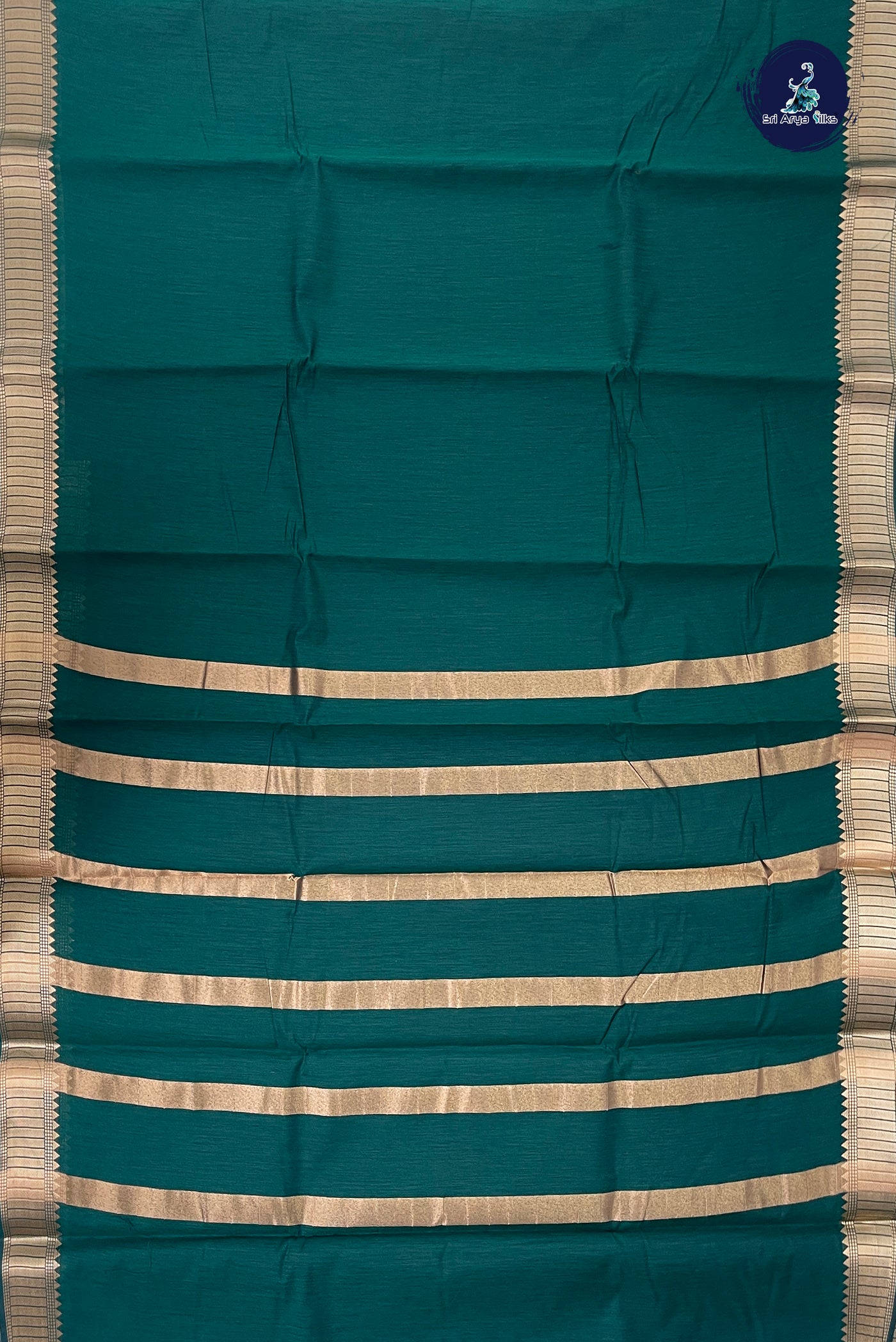 Dark Green Budget Semi Silk Cotton Saree With Plain Pattern