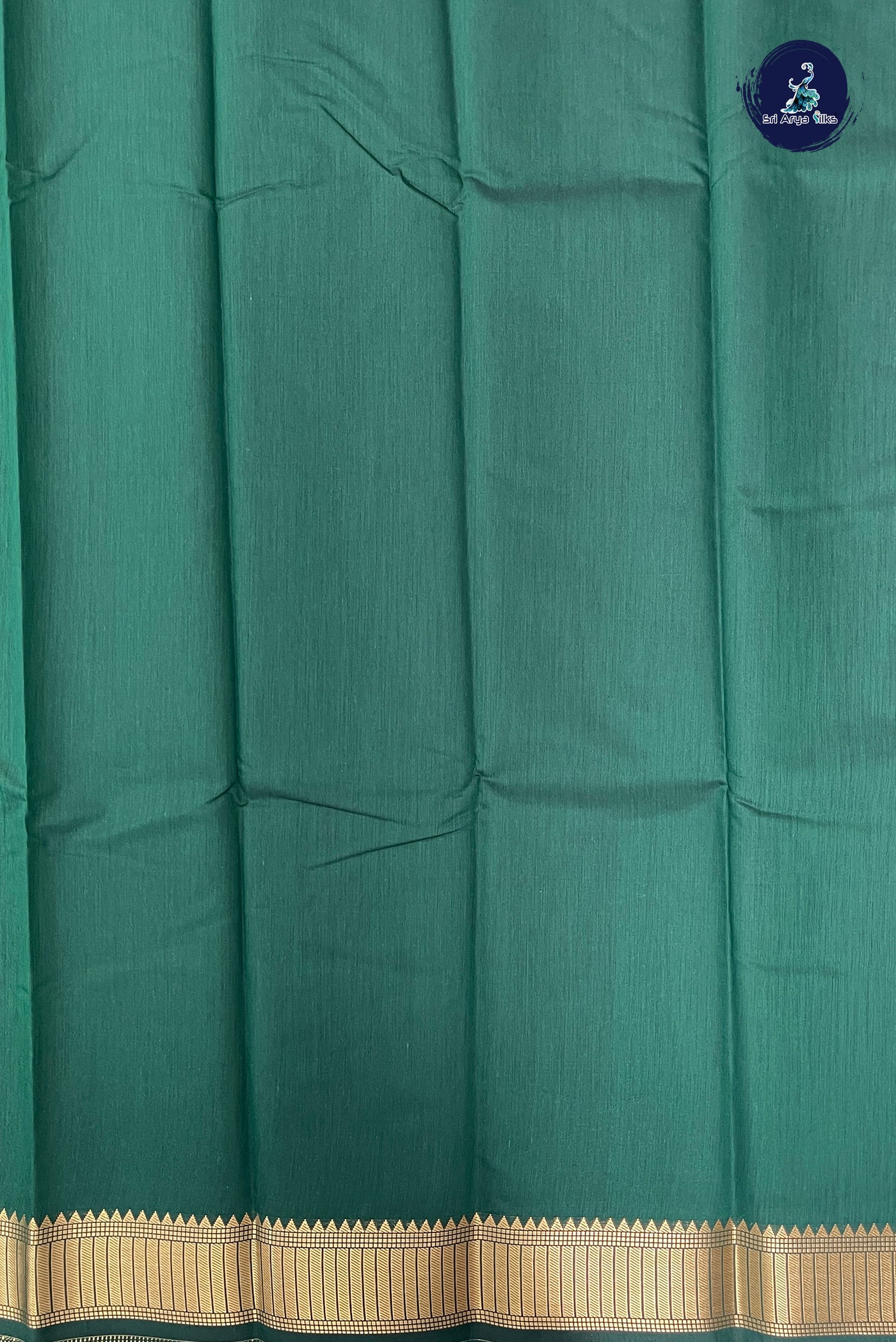 Dark Green Budget Semi Silk Cotton Saree With Plain Pattern