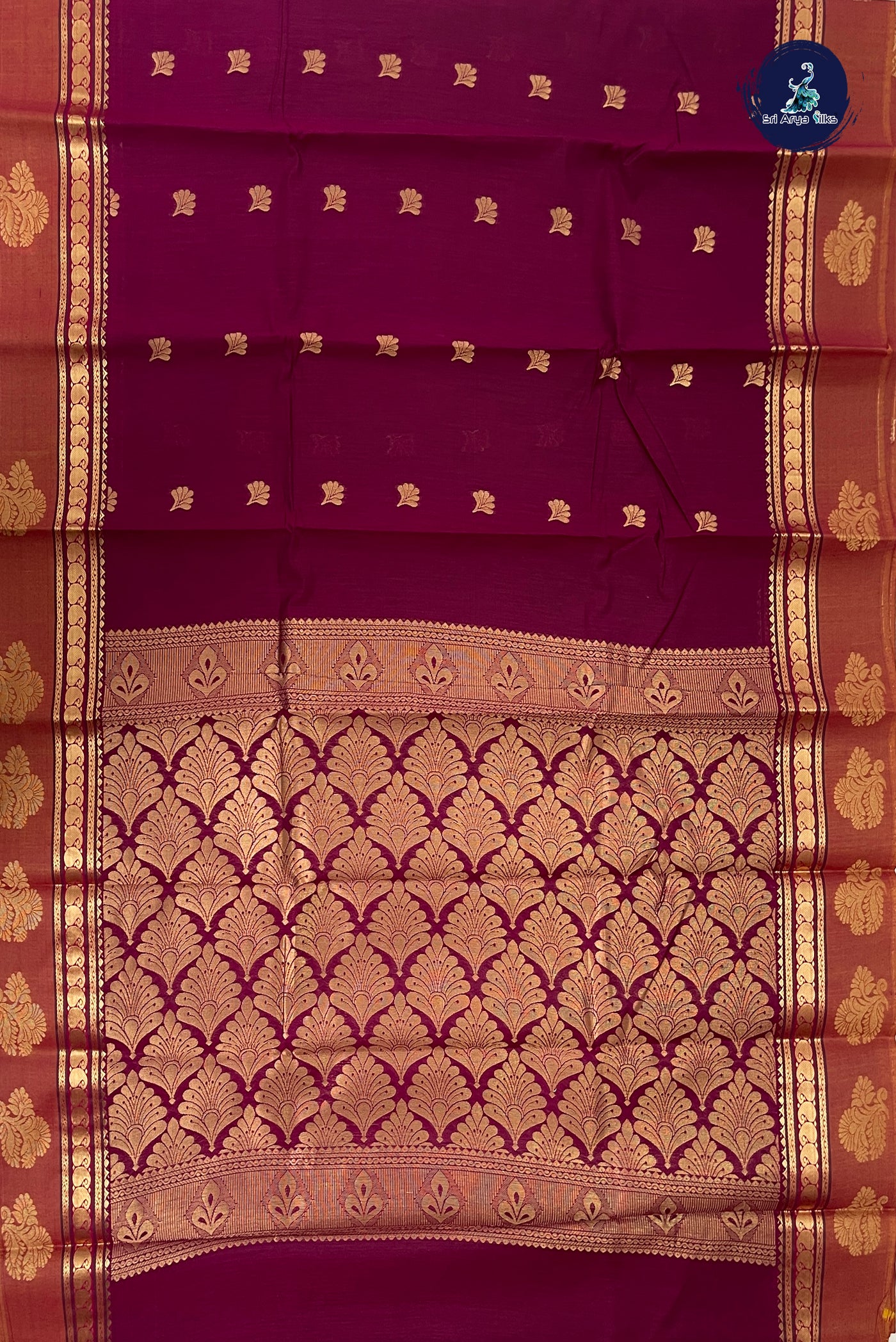 BeetRoot Shade Budget Semi Silk Cotton Saree With Zari Buttas Pattern