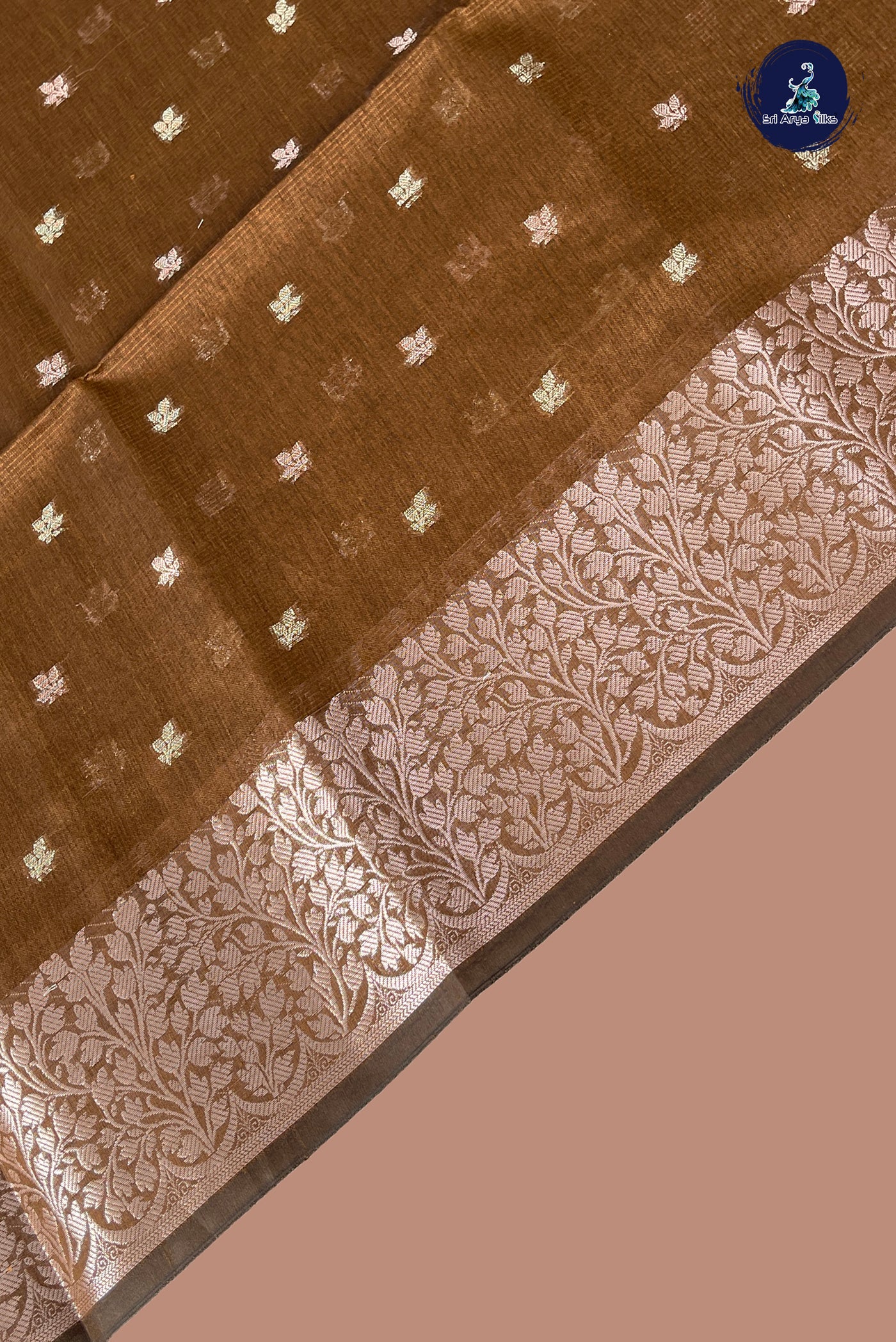 Honey Brown Tissue Banarasi Saree With Zari Buttas Pattern