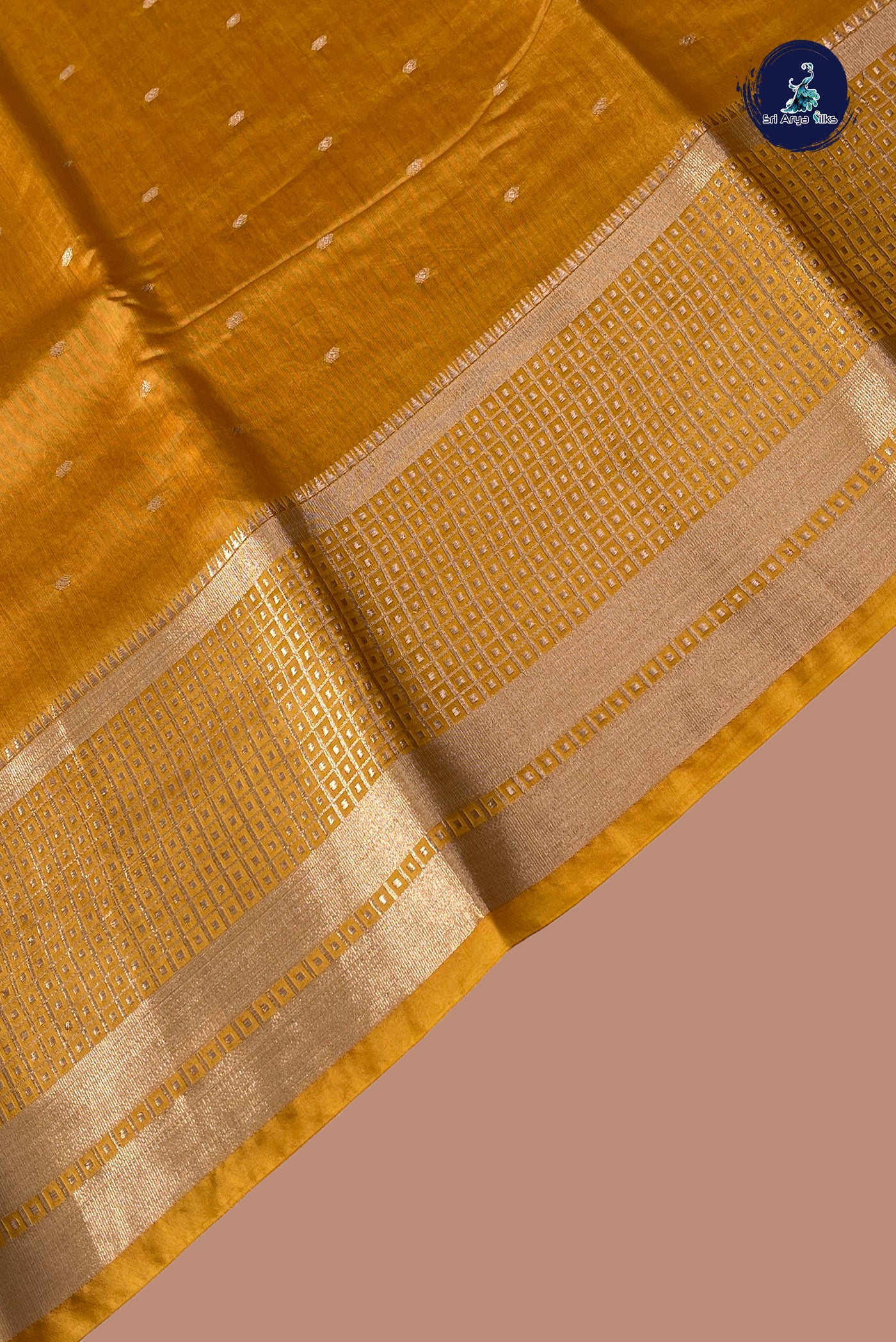 Mustard Yellow Semi Banarasi Saree With Zari Buttas Pattern