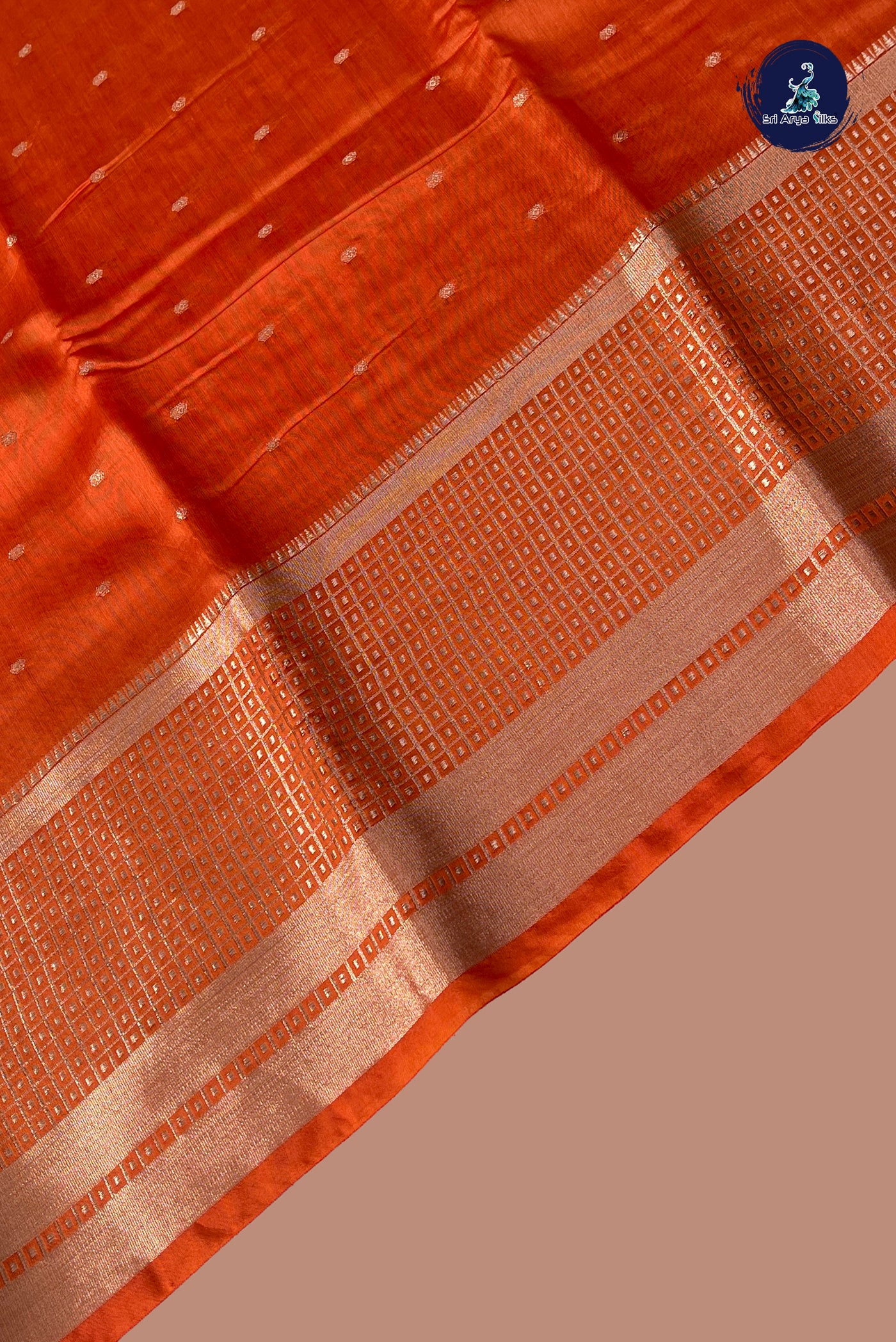 Orange Semi Banarasi Saree With Zari Buttas Pattern
