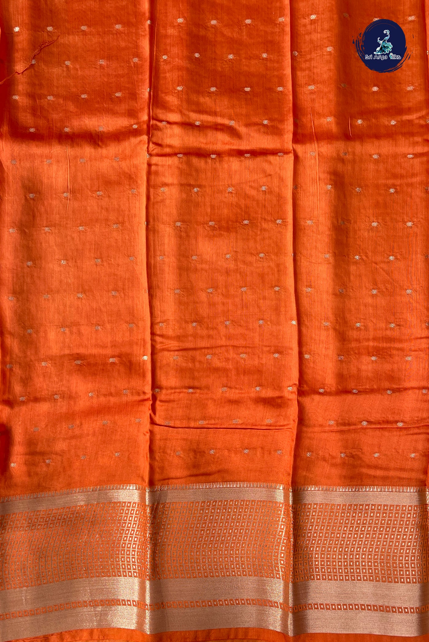 Orange Semi Banarasi Saree With Zari Buttas Pattern