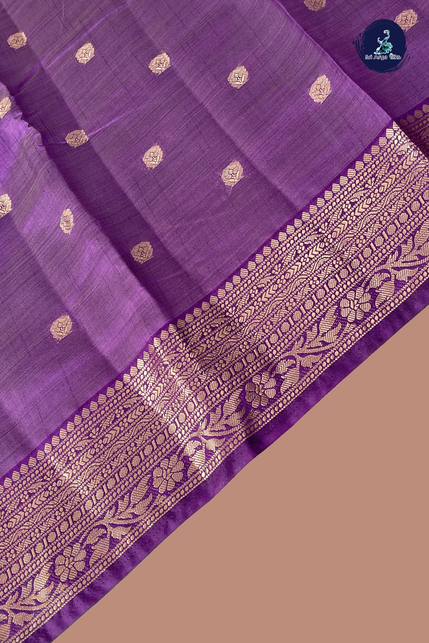 Violet Semi Tussar Saree With Zari Buttas Pattern