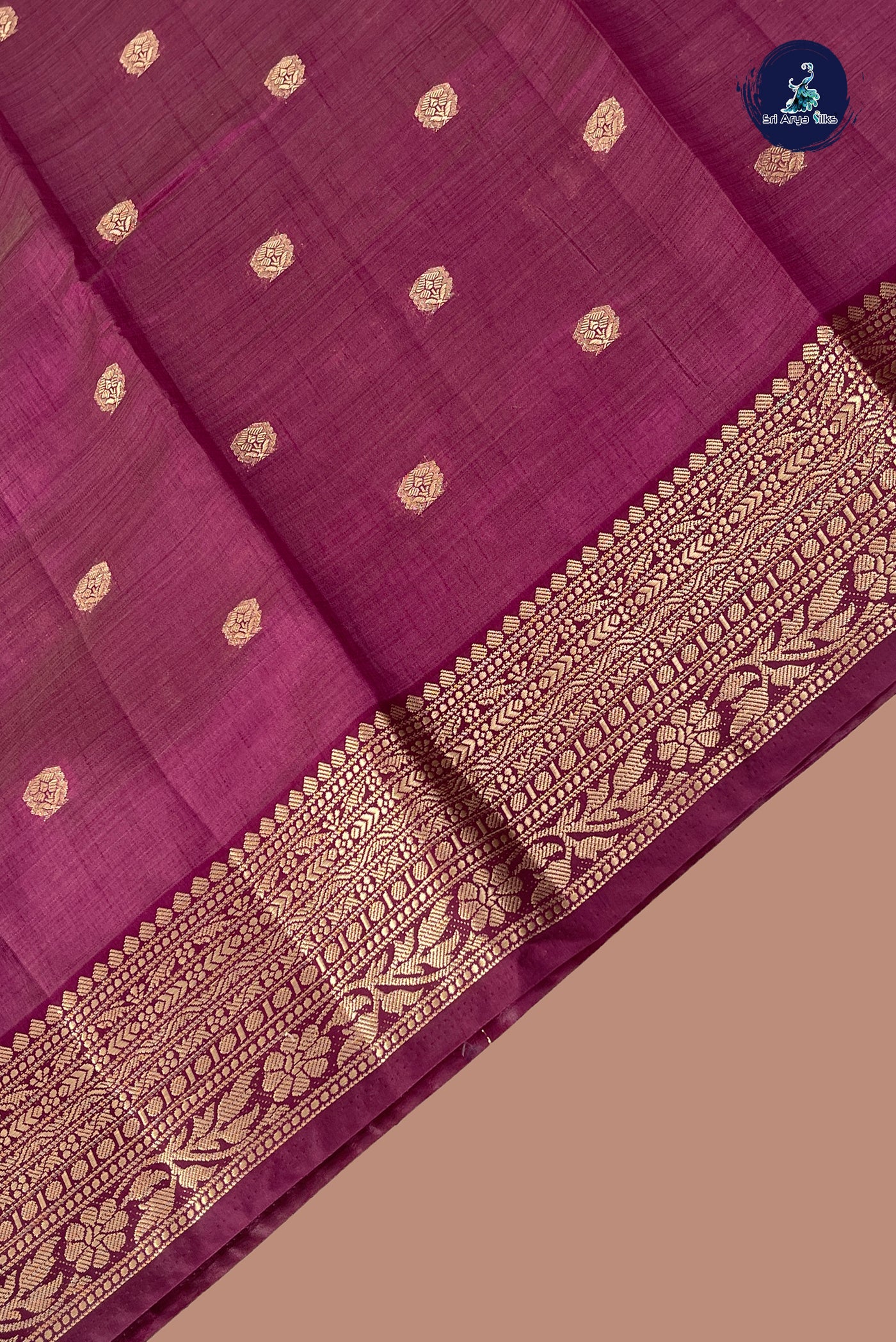 Burgundy Semi Tussar Saree With Zari Buttas Pattern