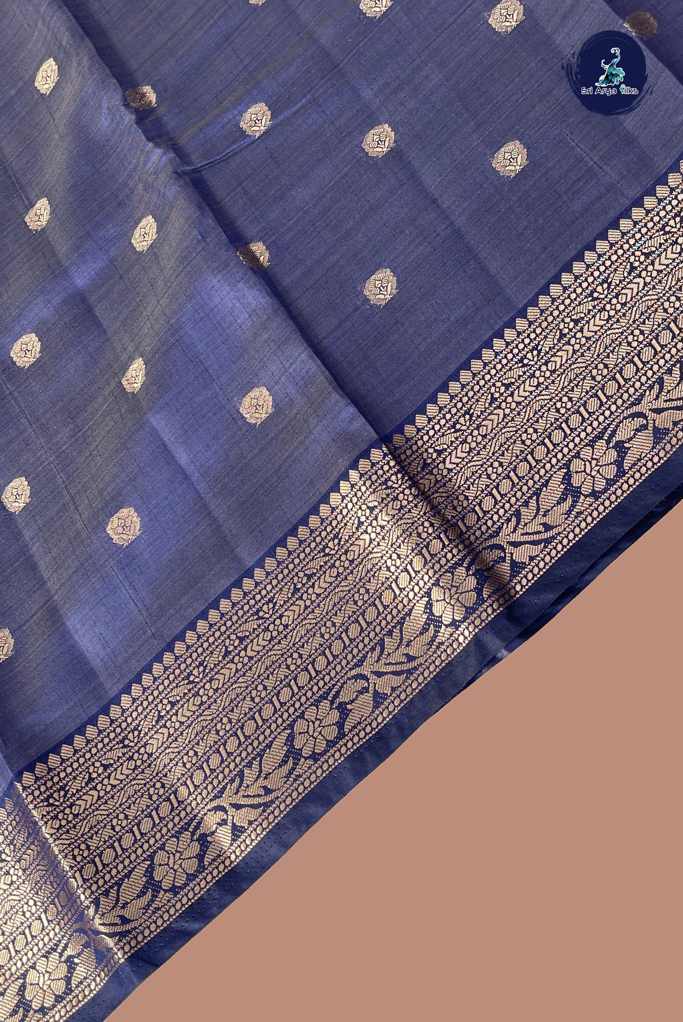 Blue Semi Tussar Saree With Zari Buttas Pattern
