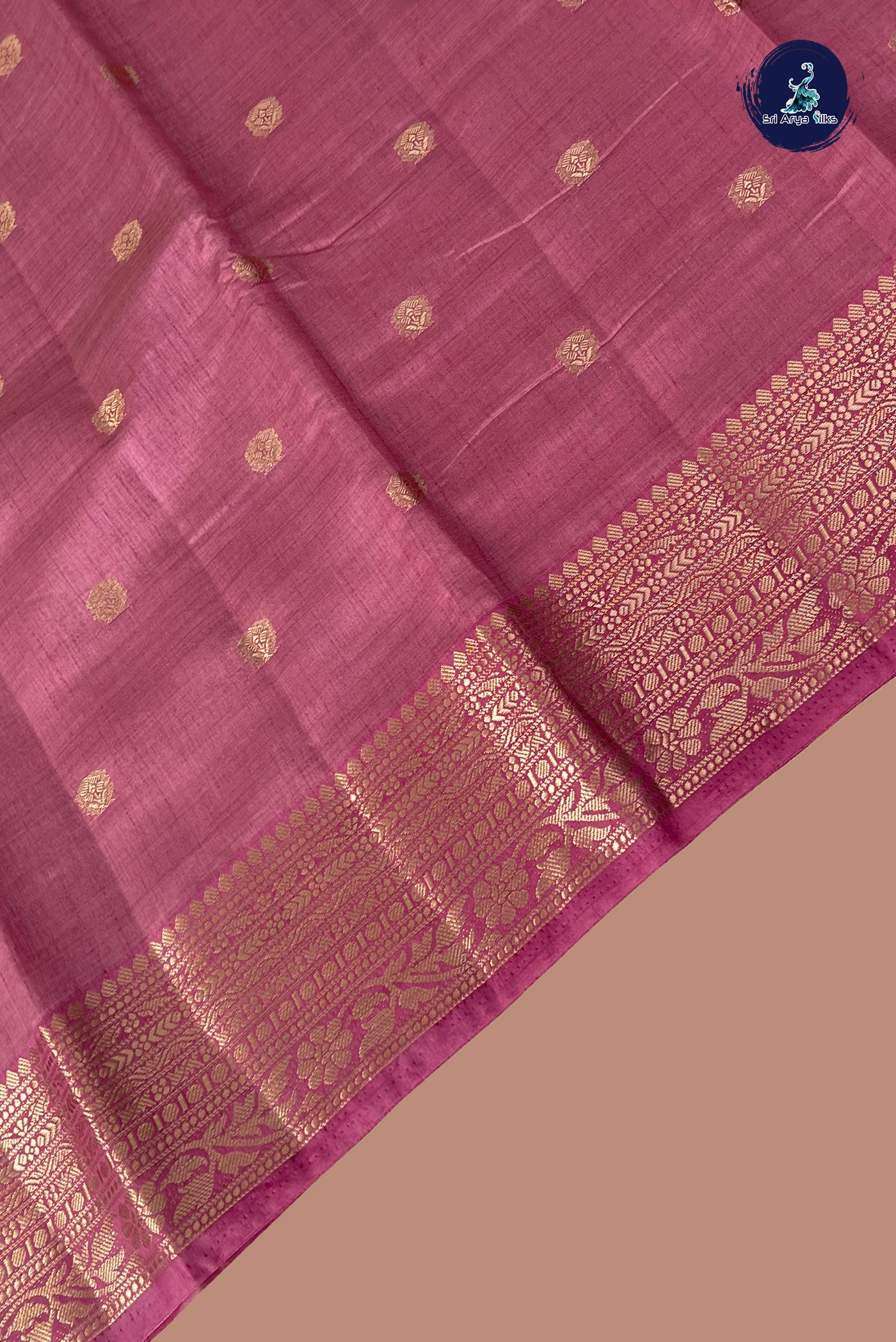 Pink Semi Tussar Saree With Zari Buttas Pattern