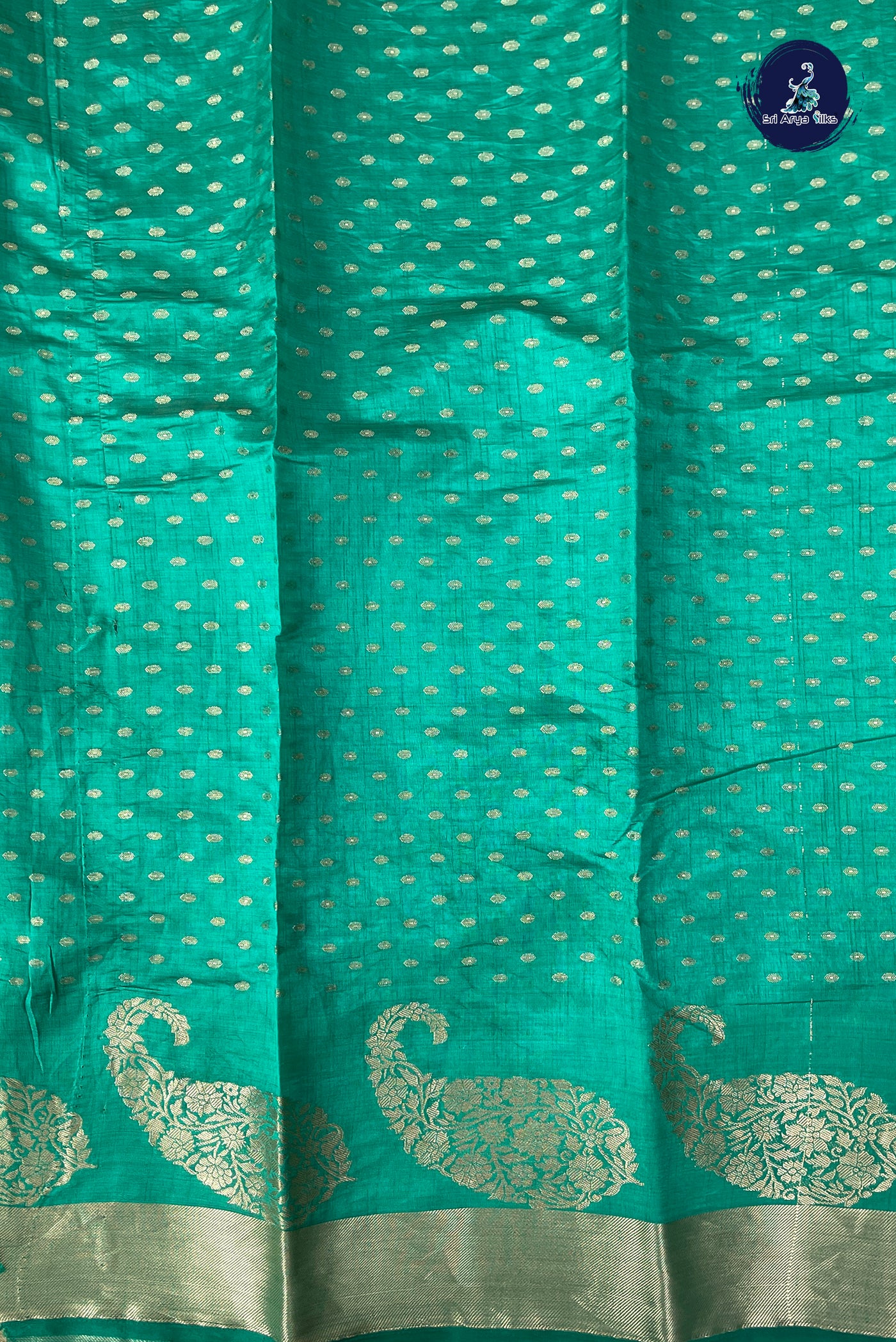 Green Semi Tussar Saree With Zari Buttas Pattern