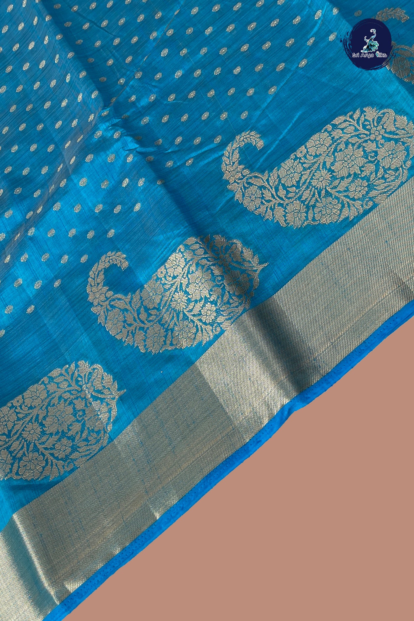 Blue Semi Tussar Saree With Zari Buttas Pattern