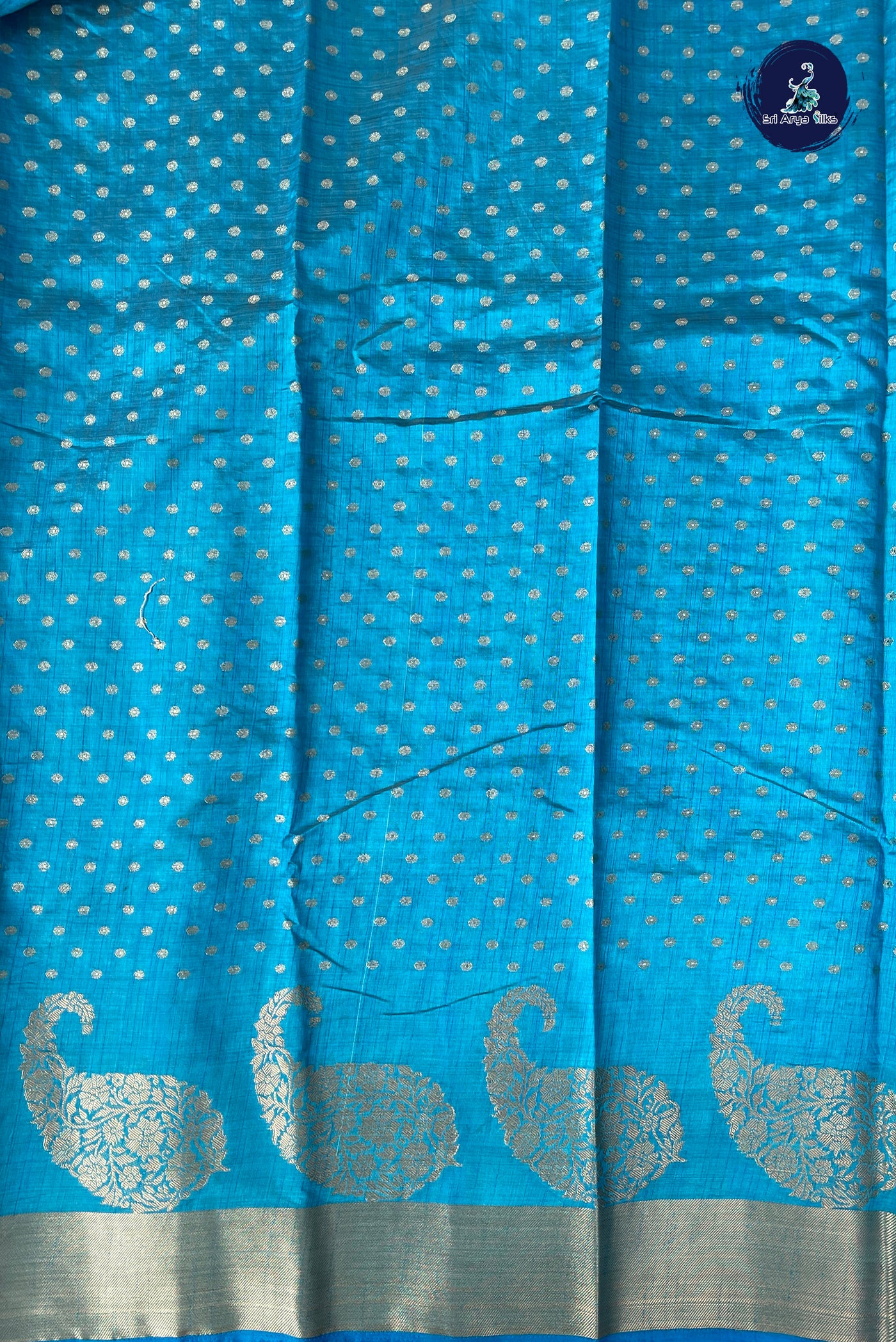 Blue Semi Tussar Saree With Zari Buttas Pattern