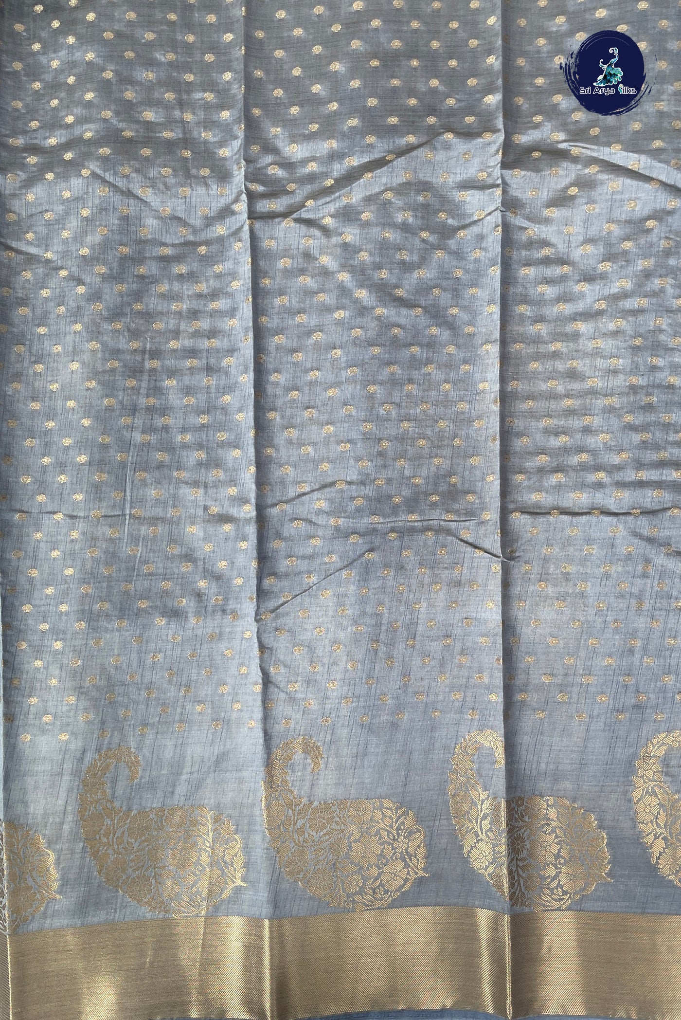 Silver Grey Semi Tussar Saree With Zari Buttas Pattern