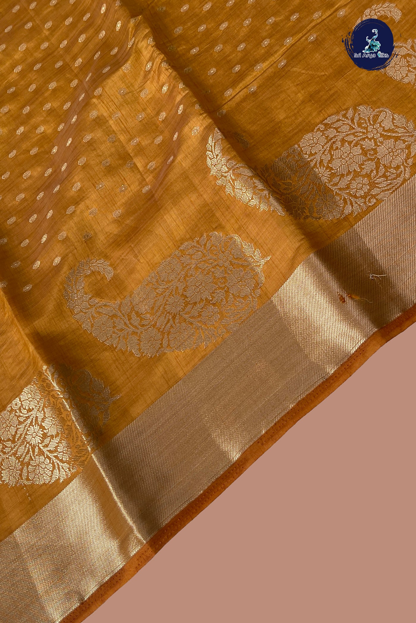 Mustard Yellow Semi Tussar Saree With Zari Buttas Pattern
