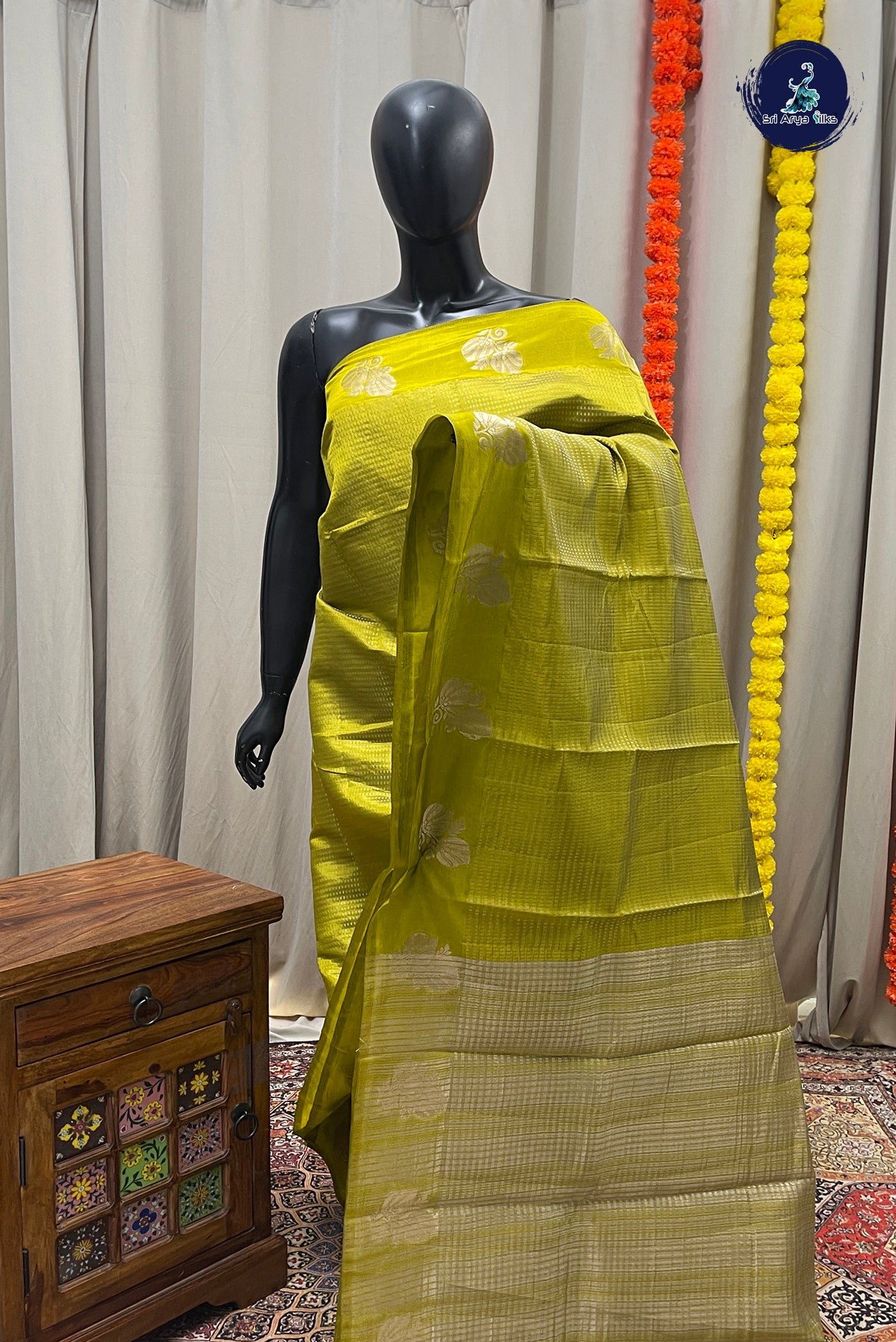 Mustard Yellow Semi Tussar Saree With Zari Woven Pattern