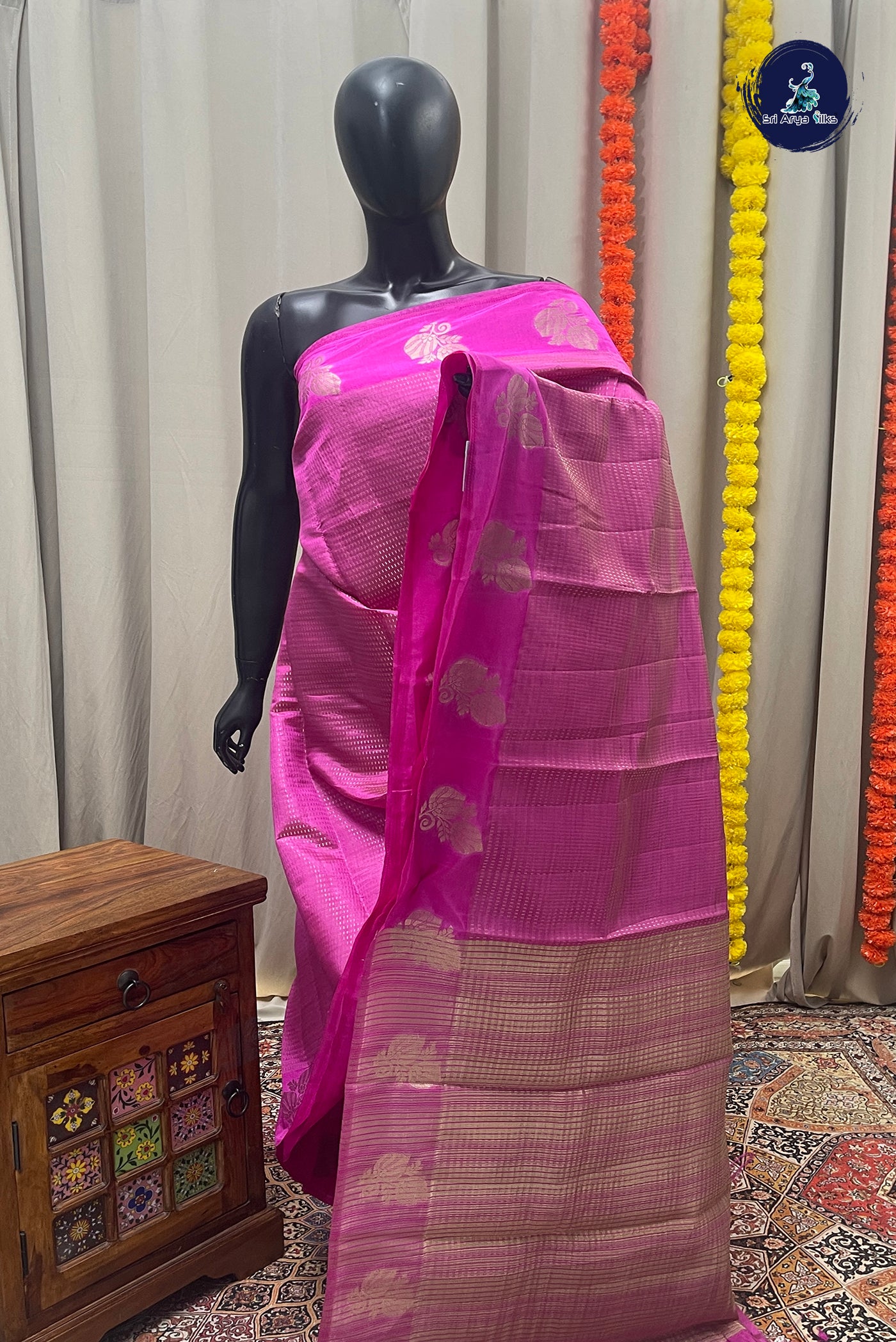 Pink Semi Tussar Saree With Zari Woven Pattern