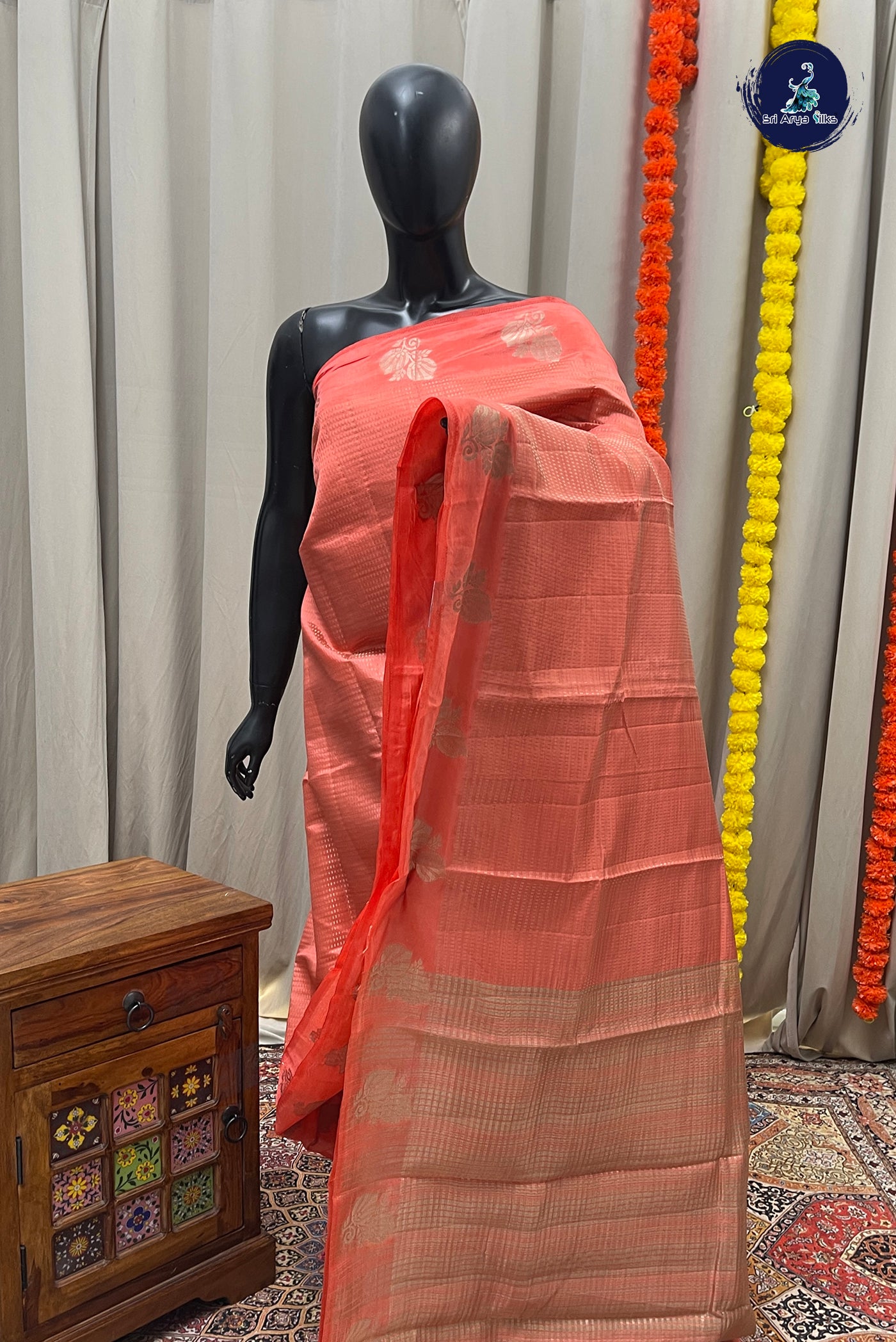 Peach Semi Tussar Saree With Zari Woven Pattern