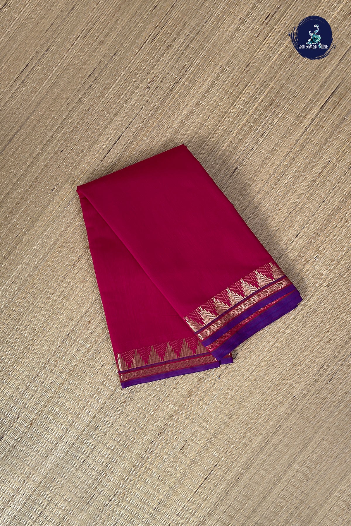 Dark Pink Budget Semi Silk Cotton Saree With Plain Pattern