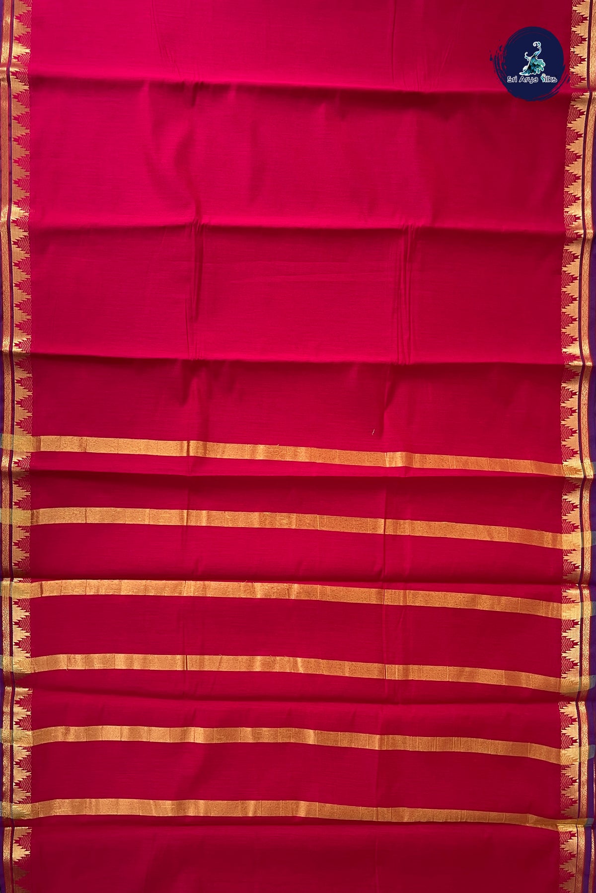 Dark Pink Budget Semi Silk Cotton Saree With Plain Pattern