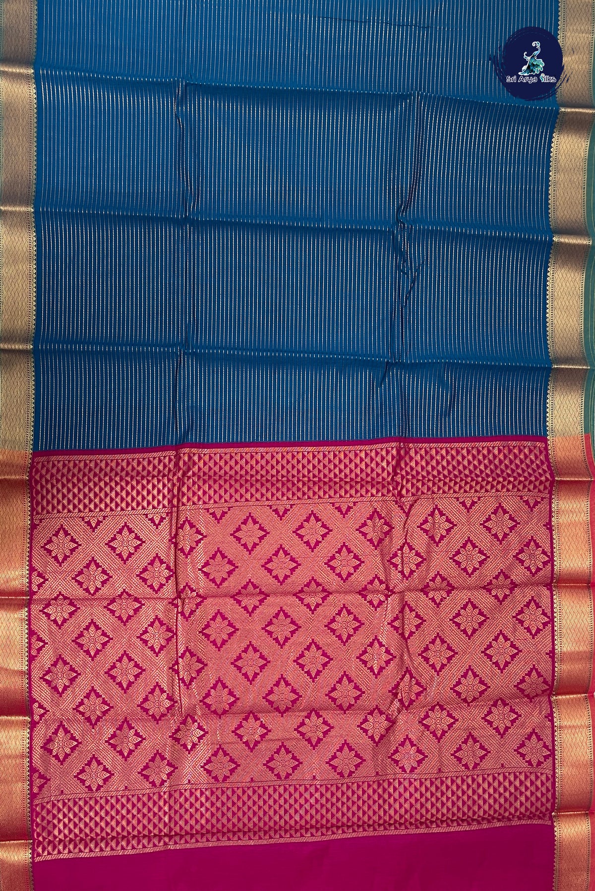 Sapphire Blue Budget Semi Silk Cotton Saree With Vaira Oosi Pattern