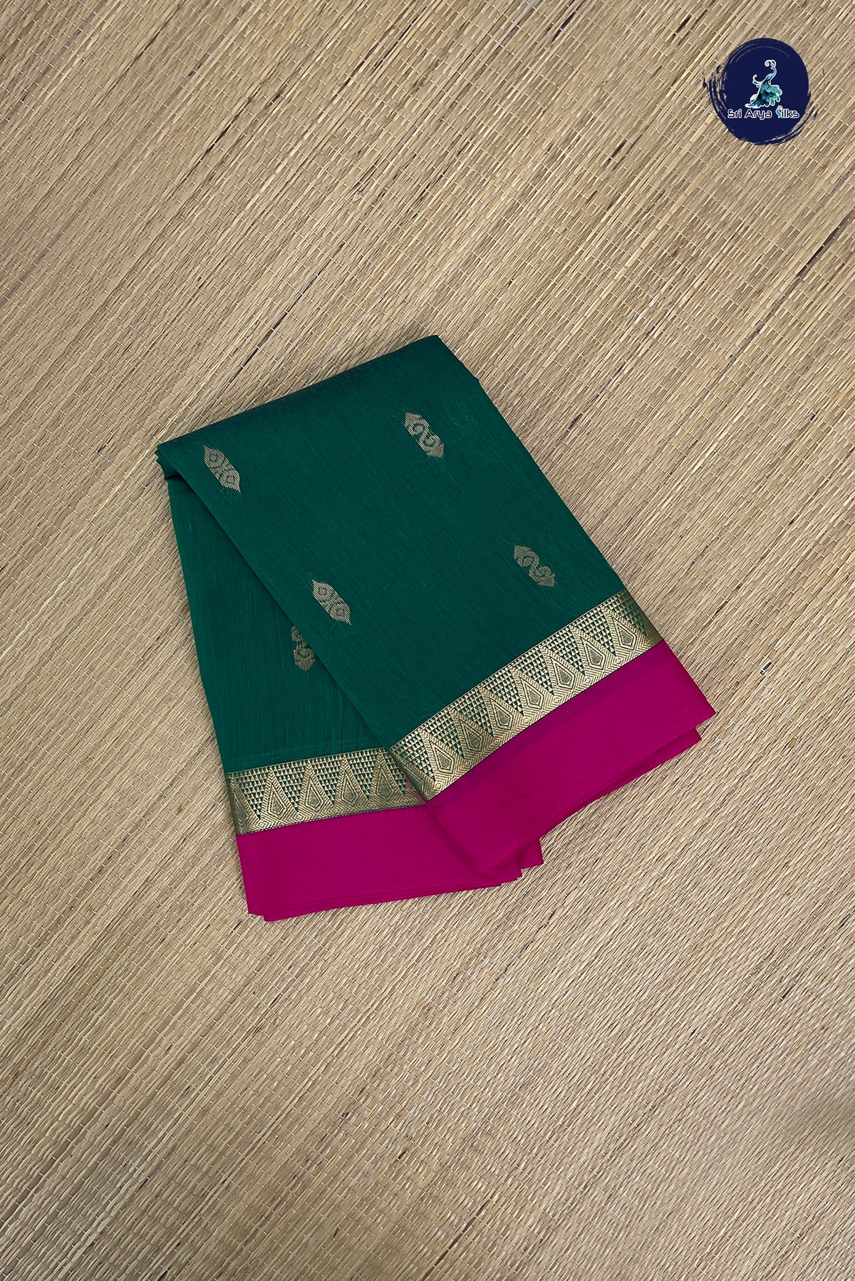 Green Budget Semi Silk Cotton Saree With Zari Buttas Pattern