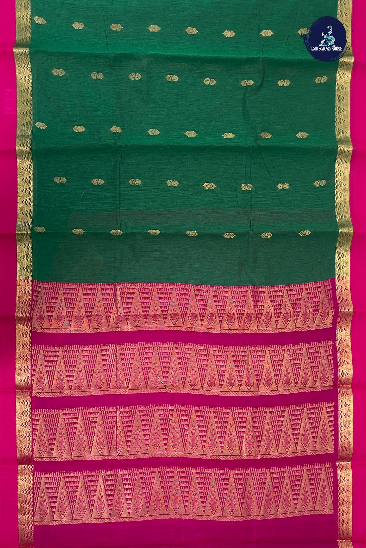 Green Budget Semi Silk Cotton Saree With Zari Buttas Pattern
