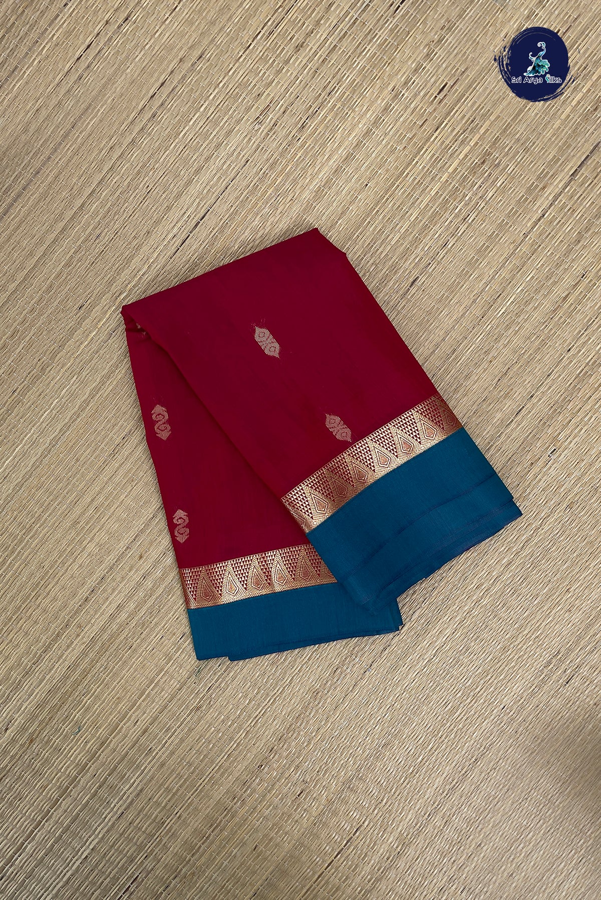 Red Budget Semi Silk Cotton Saree With Zari Buttas Pattern