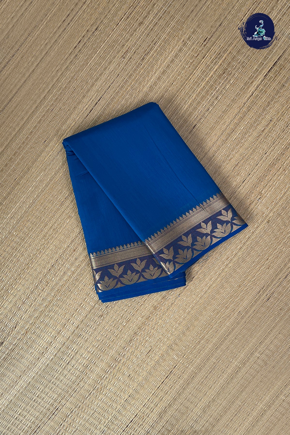 Sapphire Blue Budget Semi Silk Cotton Saree With Plain Pattern