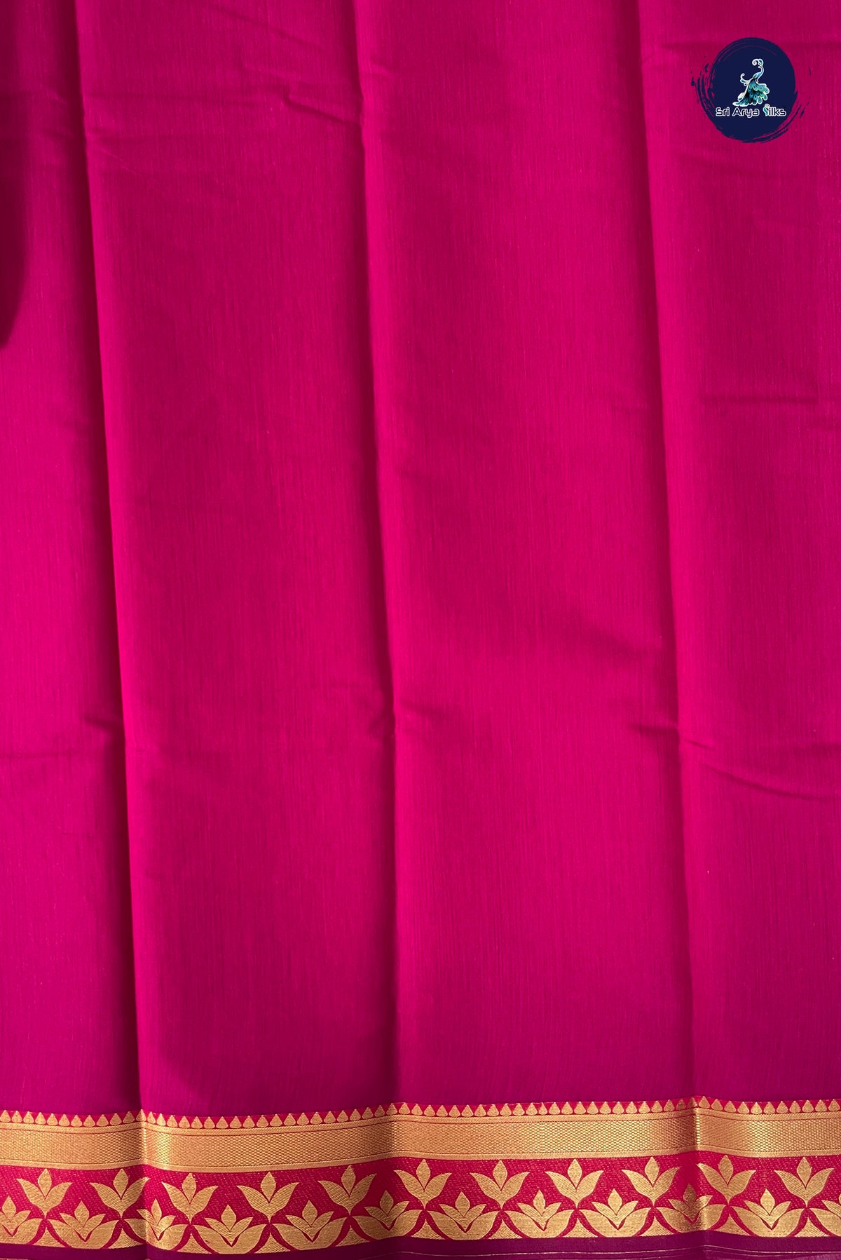 Dark Pink Budget Semi Silk Cotton Saree With Plain Pattern